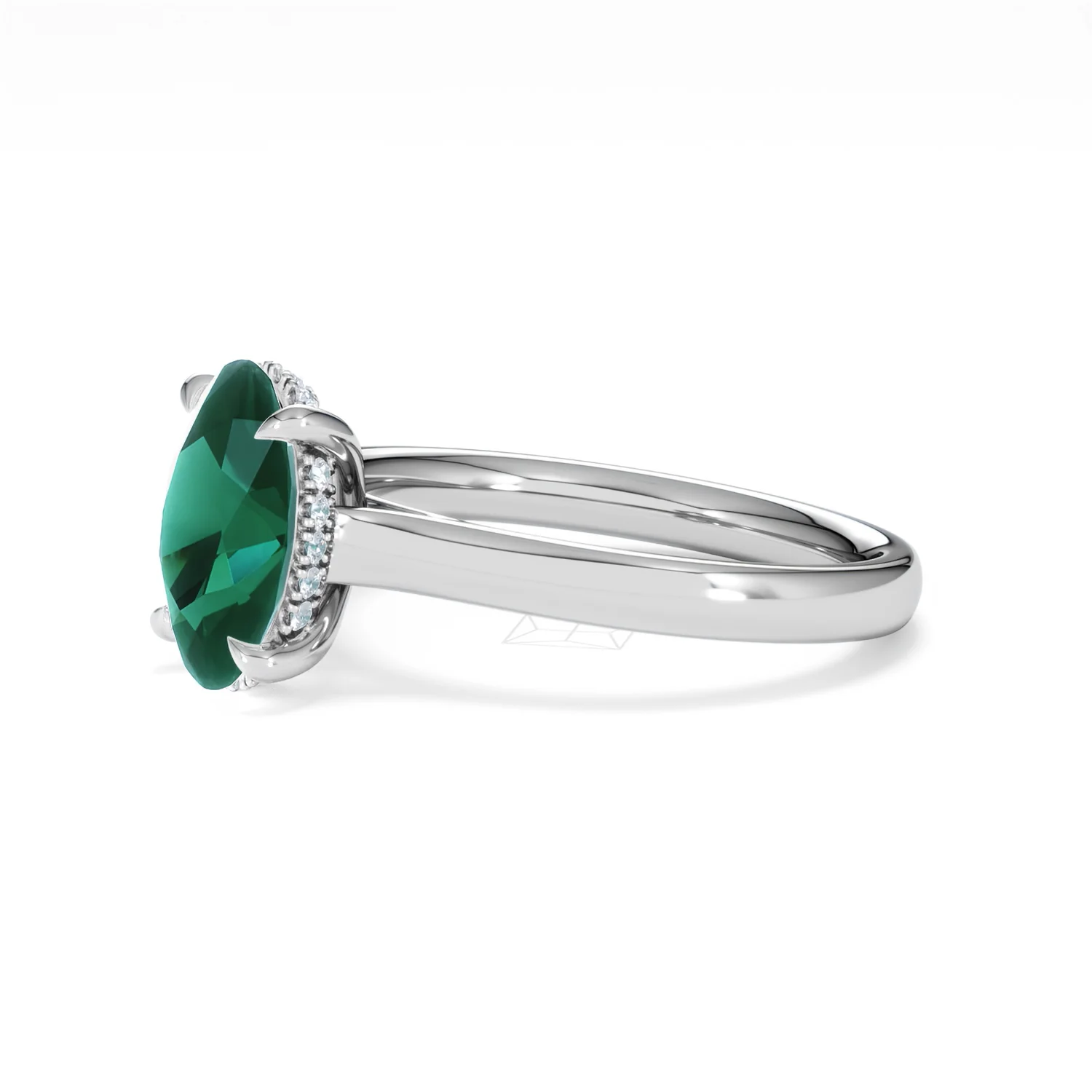 Amora 2.00ct Oval Cut Lab Emerald Hidden Halo Engagement Ring in 18K White Gold - Image 75