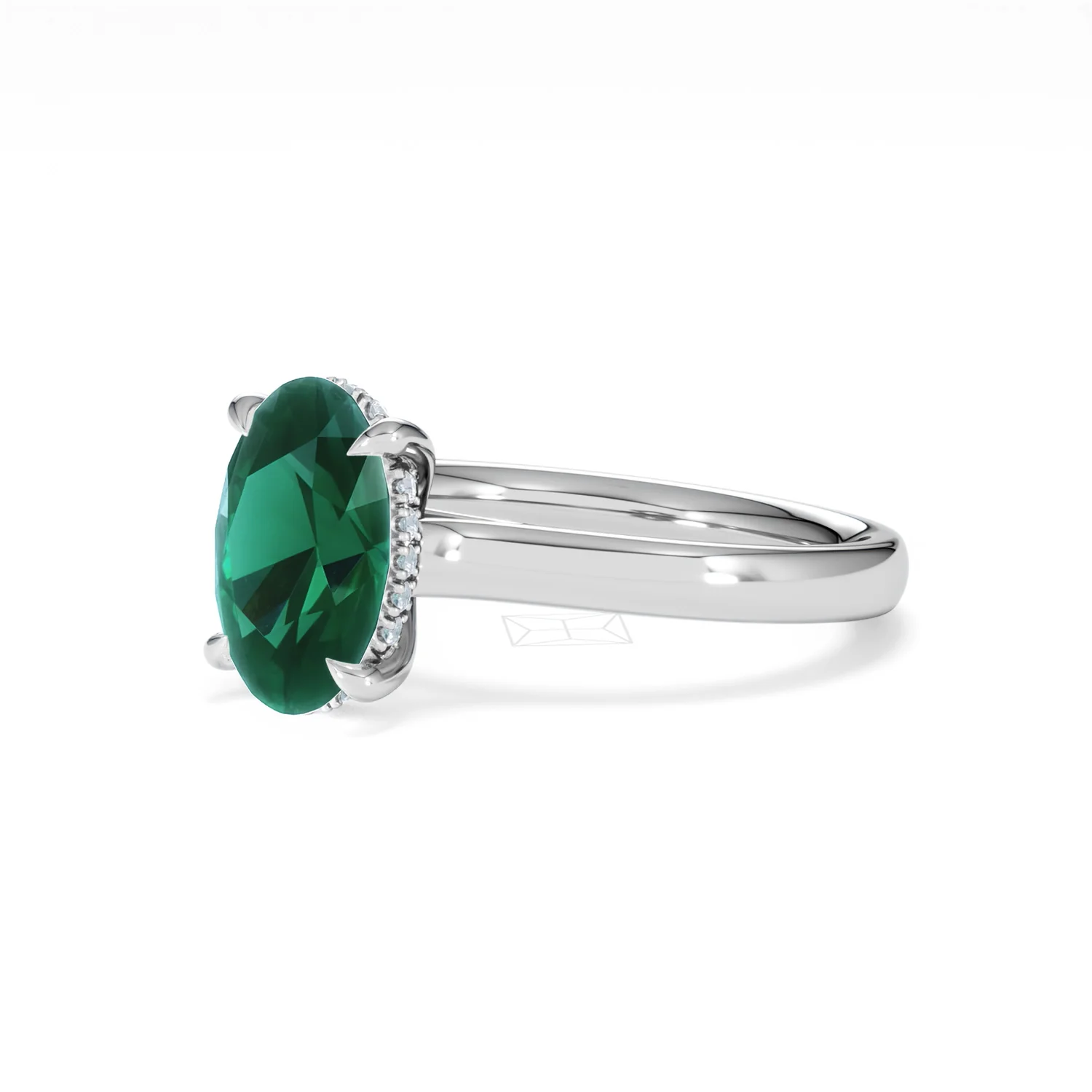 Amora 2.00ct Oval Cut Lab Emerald Hidden Halo Engagement Ring in 18K White Gold - Image 79