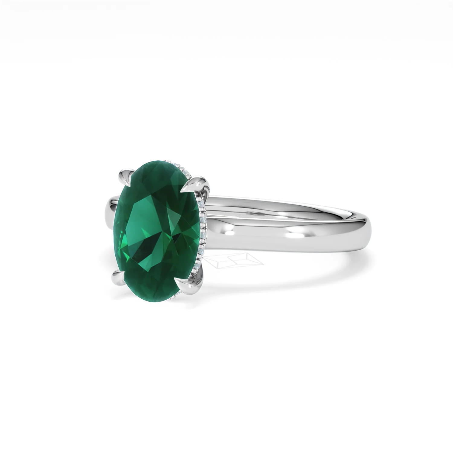 Amora 2.00ct Oval Cut Lab Emerald Hidden Halo Engagement Ring in 18K White Gold - Image 82