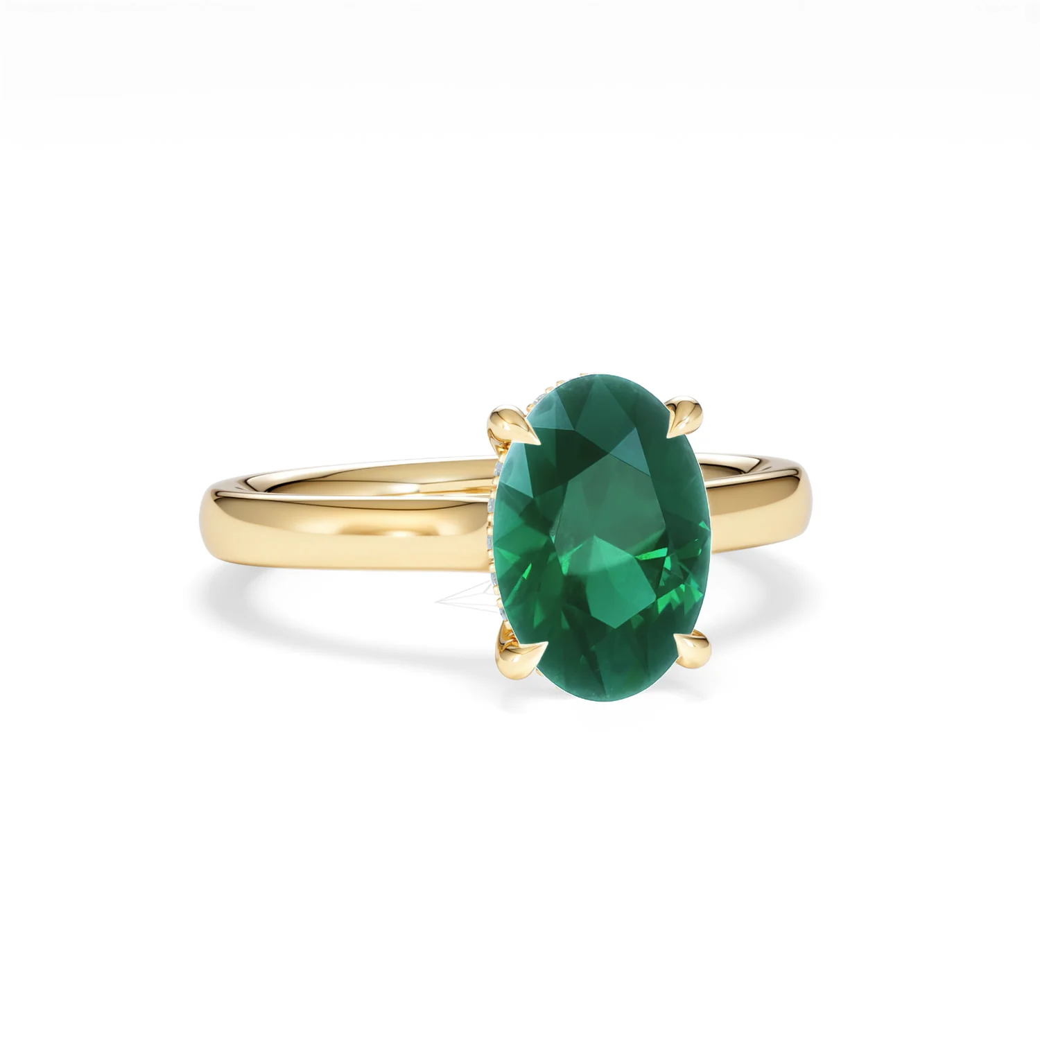 Amora 2.00ct Oval Cut Lab Emerald Hidden Halo Engagement Ring in 18K Yellow Gold - Image 11