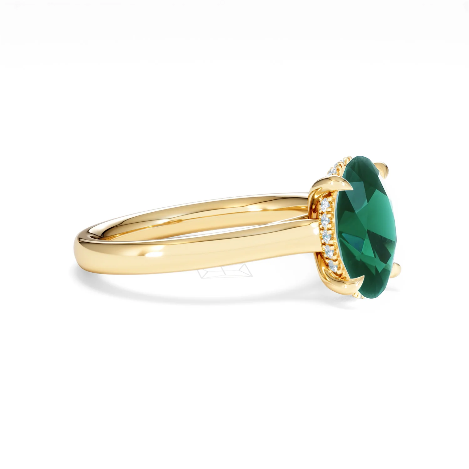Amora 2.00ct Oval Cut Lab Emerald Hidden Halo Engagement Ring in 18K Yellow Gold - Image 20