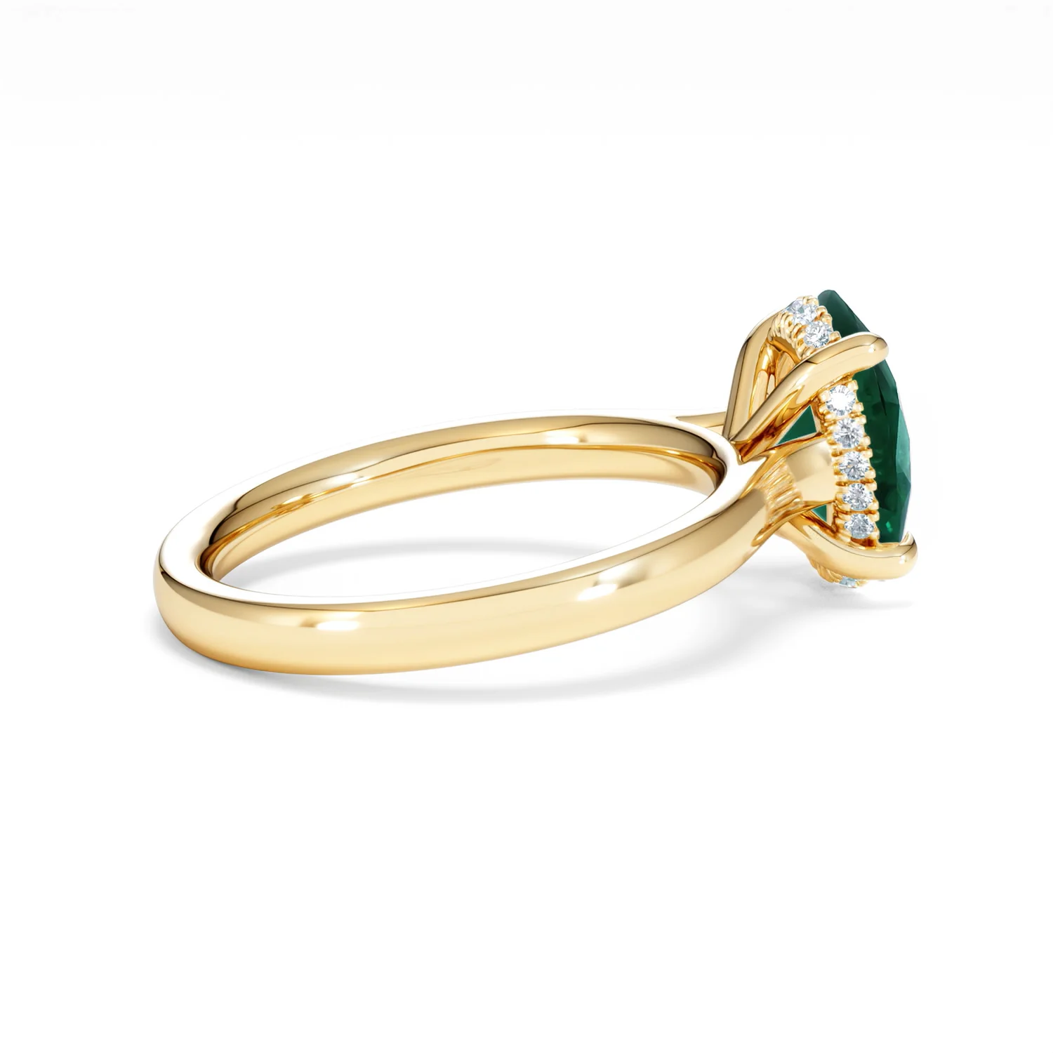 Amora 2.00ct Oval Cut Lab Emerald Hidden Halo Engagement Ring in 18K Yellow Gold - Image 32