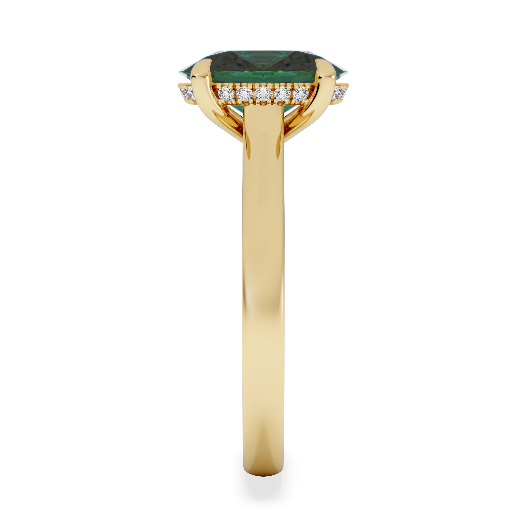 Amora 2.00ct Oval Cut Lab Emerald Hidden Halo Engagement Ring in 18K Yellow Gold - Image 5