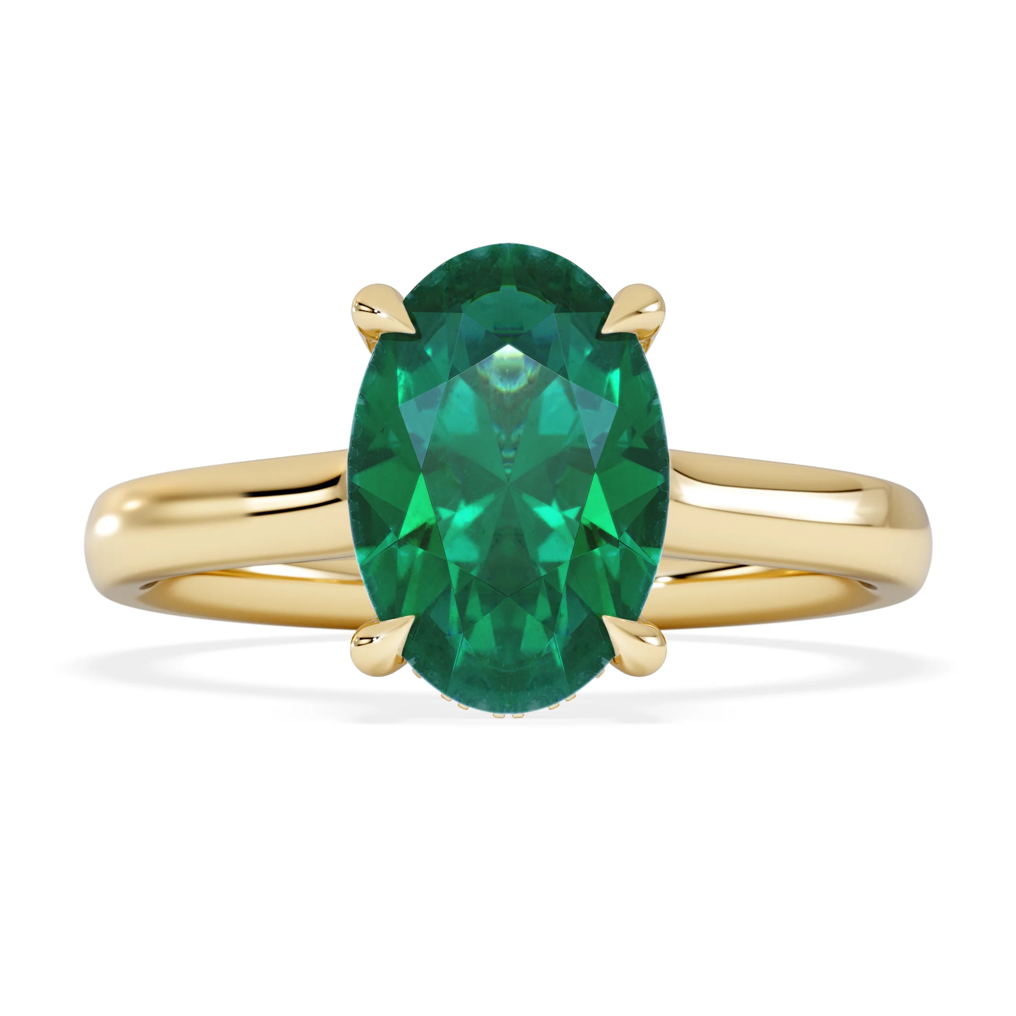 Amora 2.00ct Oval Cut Lab Emerald Hidden Halo Engagement Ring in 18K Yellow Gold - Image 7