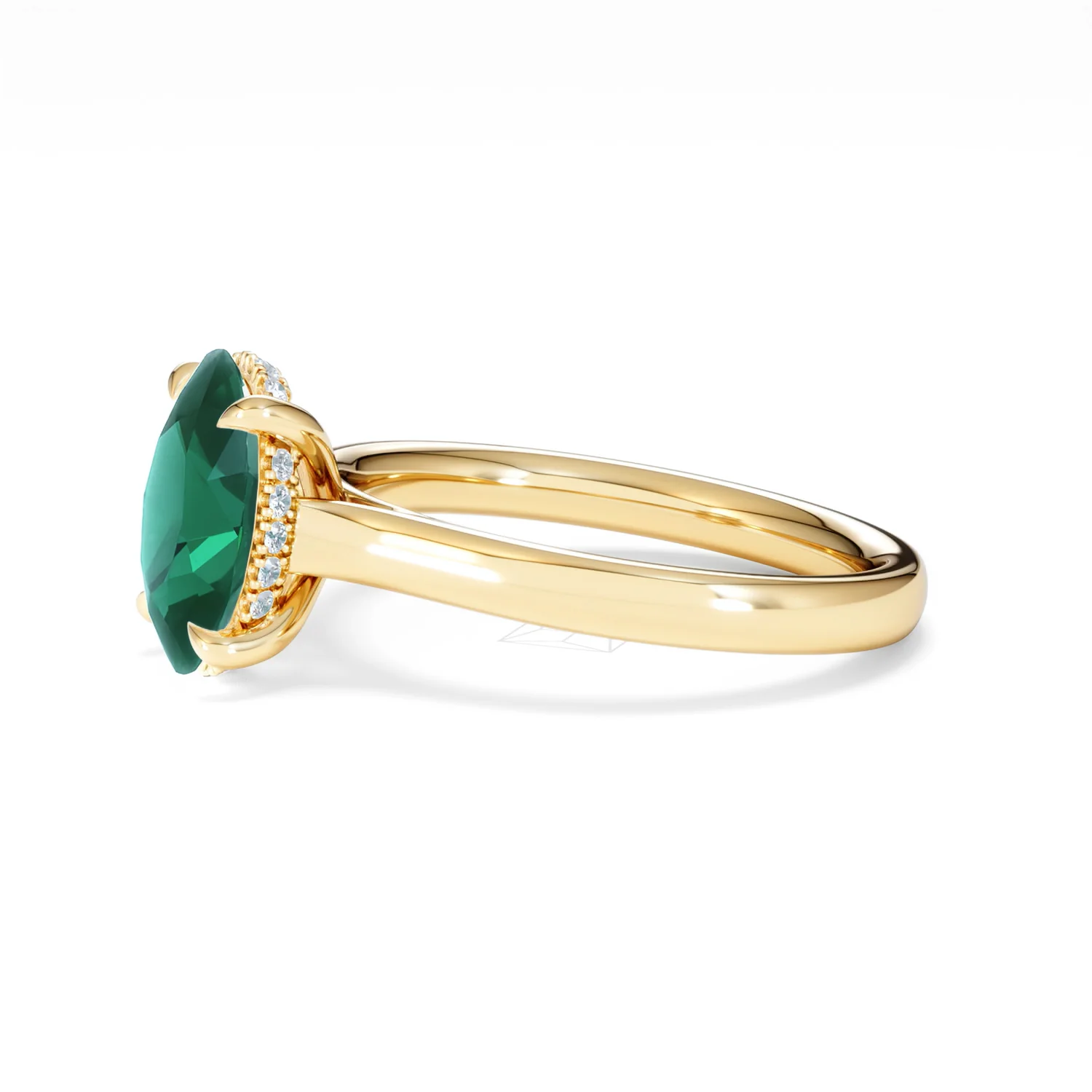 Amora 2.00ct Oval Cut Lab Emerald Hidden Halo Engagement Ring in 18K Yellow Gold - Image 73