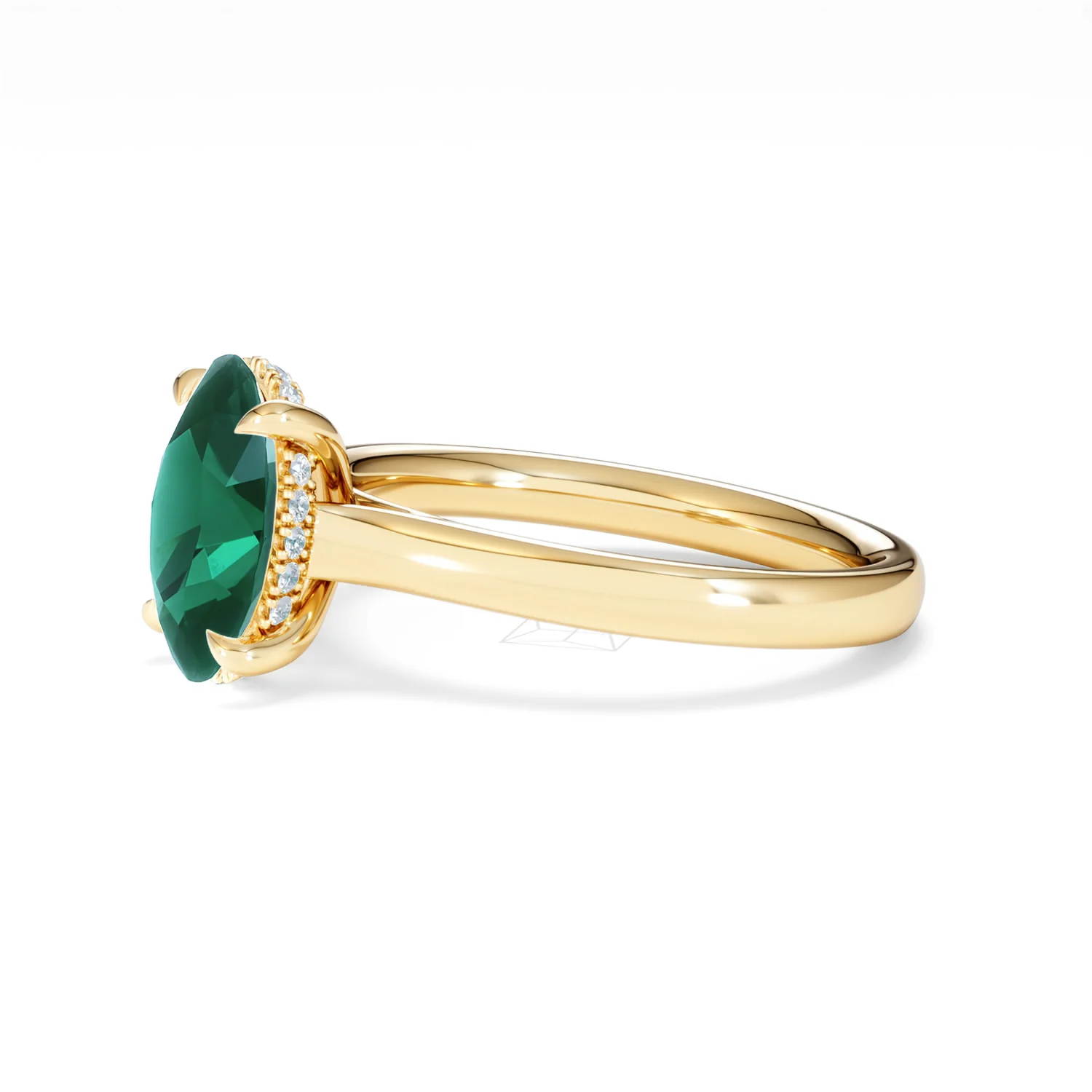 Amora 2.00ct Oval Cut Lab Emerald Hidden Halo Engagement Ring in 18K Yellow Gold - Image 74