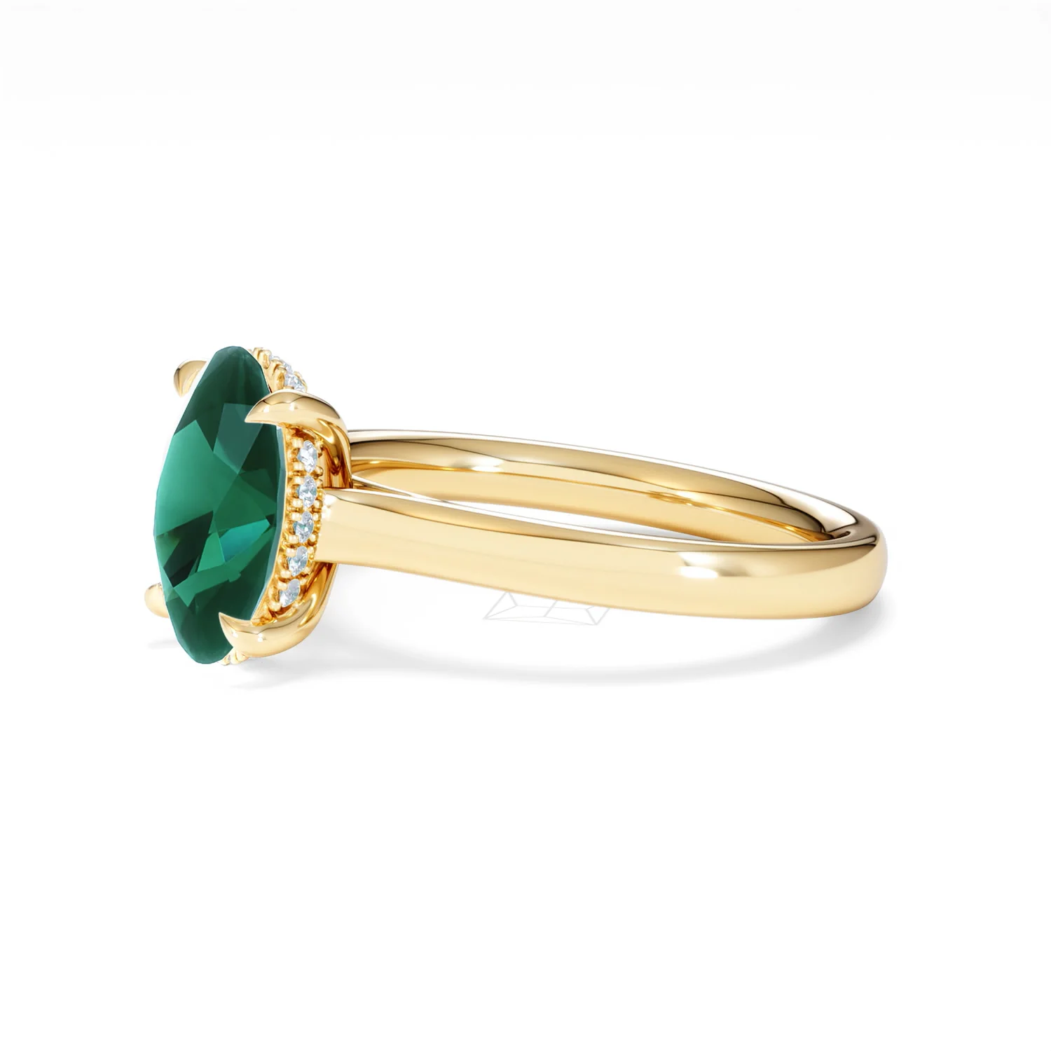 Amora 2.00ct Oval Cut Lab Emerald Hidden Halo Engagement Ring in 18K Yellow Gold - Image 75