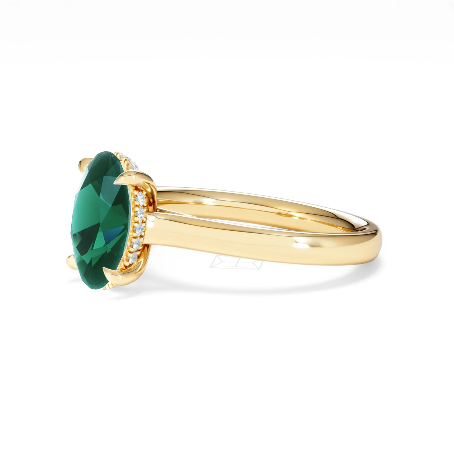 Amora 2.00ct Oval Cut Lab Emerald Hidden Halo Engagement Ring in 18K Yellow Gold - Image 76