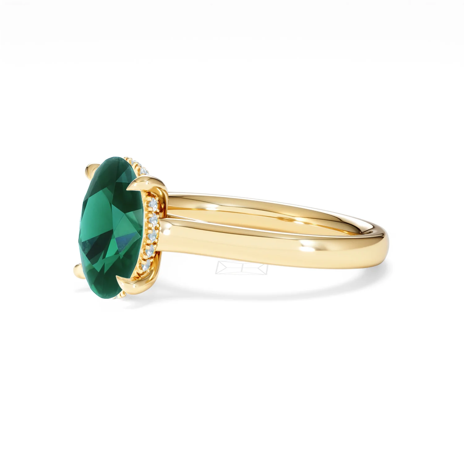 Amora 2.00ct Oval Cut Lab Emerald Hidden Halo Engagement Ring in 18K Yellow Gold - Image 77
