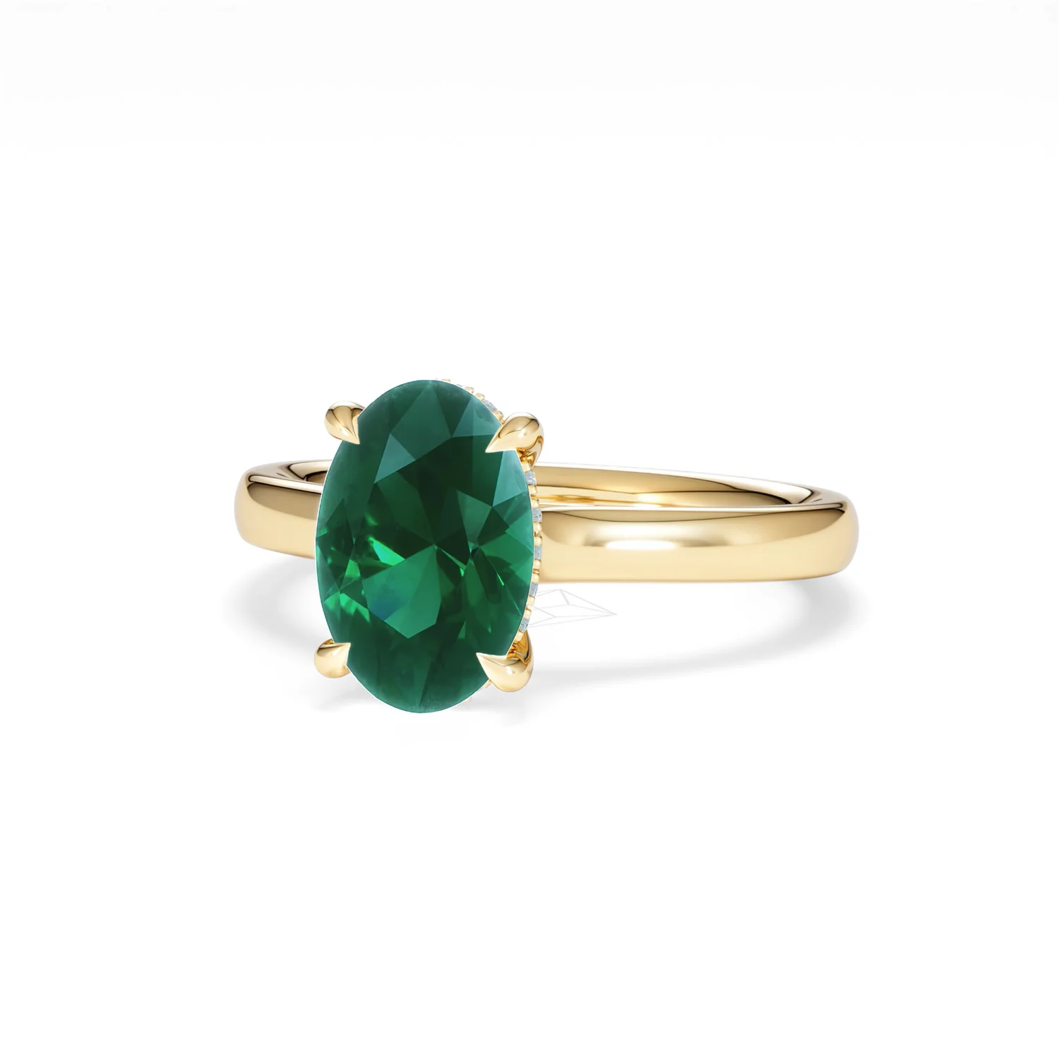 Amora 2.00ct Oval Cut Lab Emerald Hidden Halo Engagement Ring in 18K Yellow Gold - Image 84