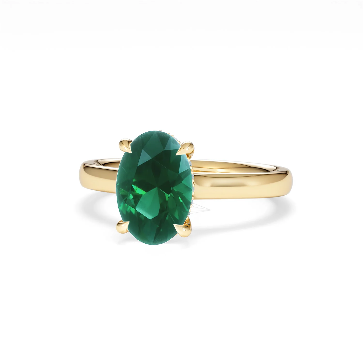 Amora 2.00ct Oval Cut Lab Emerald Hidden Halo Engagement Ring in 18K Yellow Gold - Image 85
