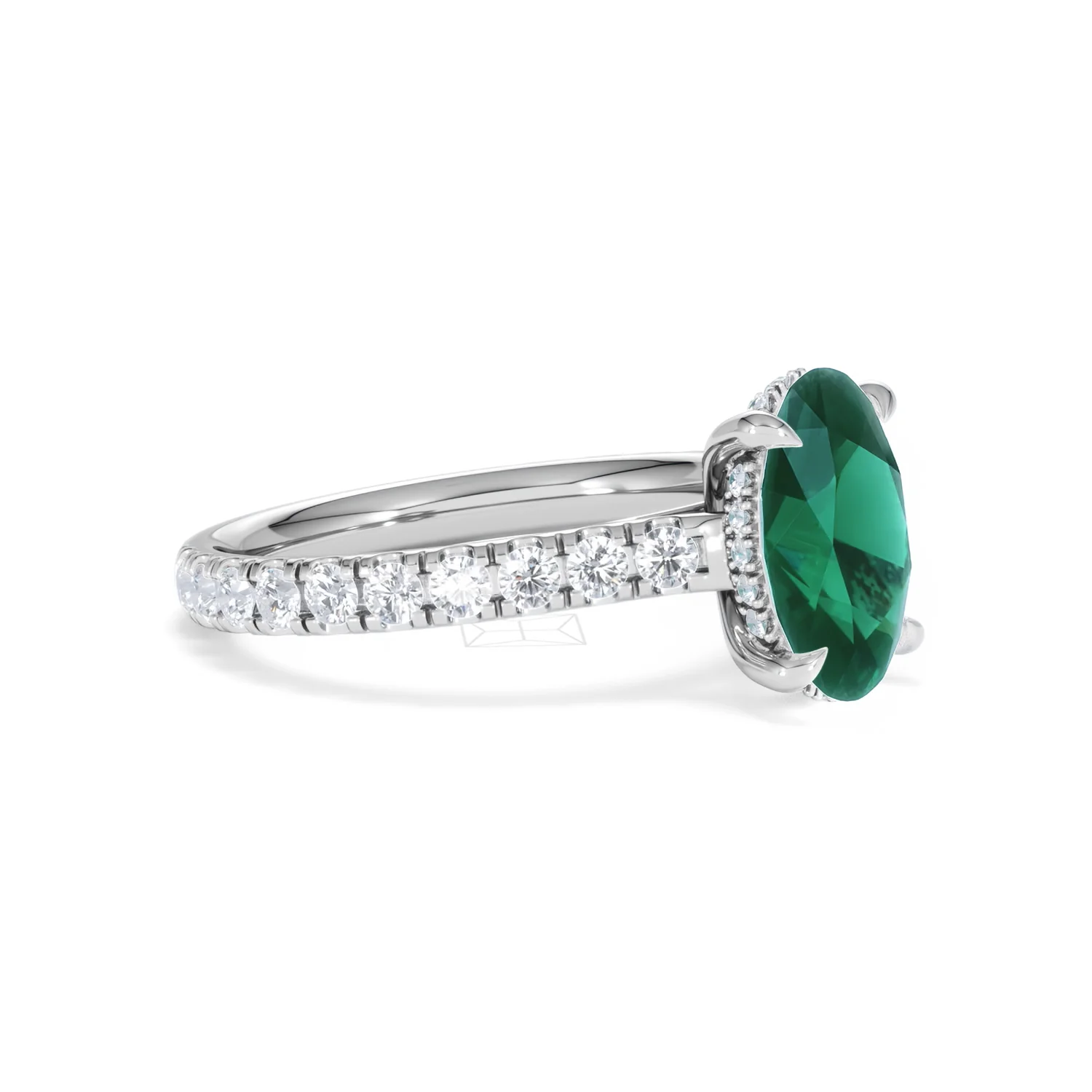 Amora 2.00ct Oval Cut Lab Emerald Hidden Halo Engagement Ring with Side Stones in 18K White Gold - Image 19