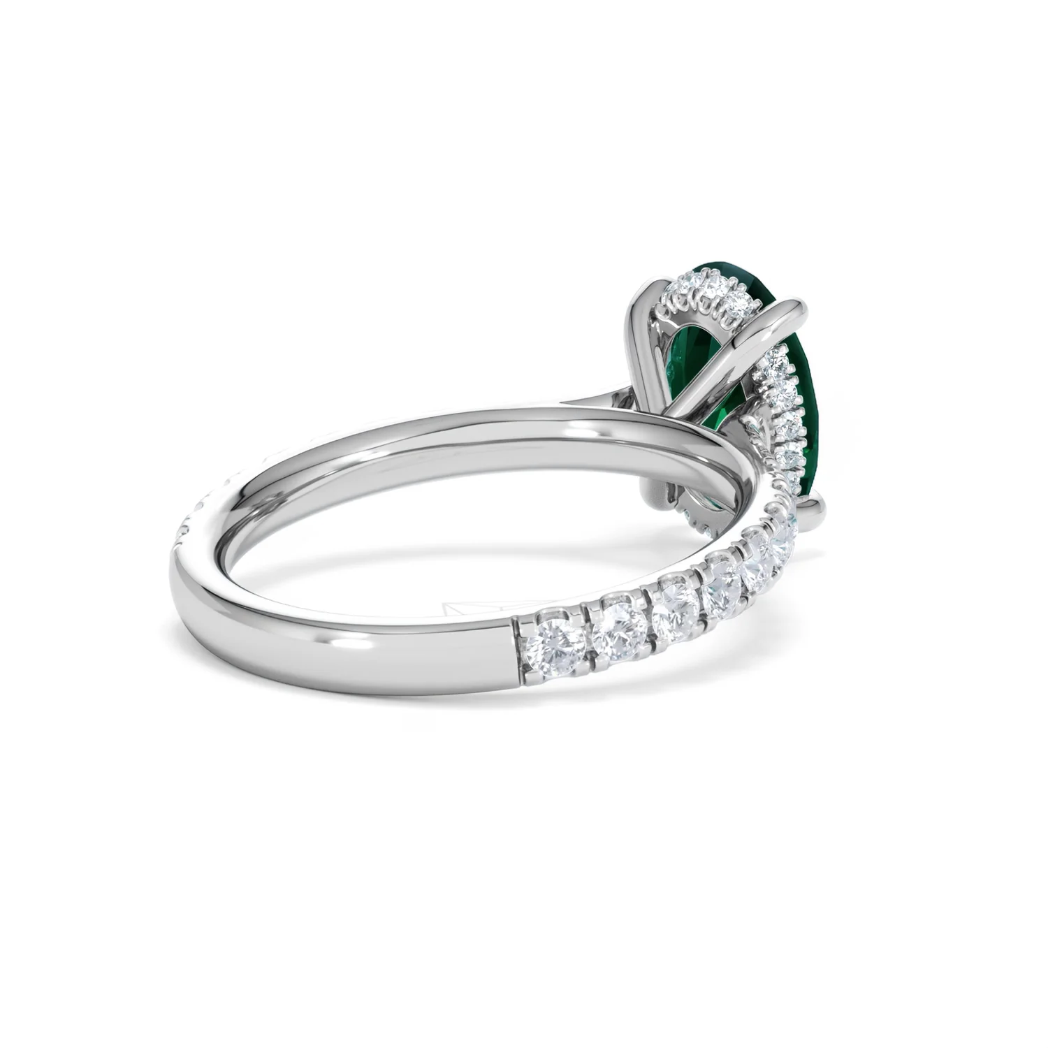 Amora 2.00ct Oval Cut Lab Emerald Hidden Halo Engagement Ring with Side Stones in 18K White Gold - Image 39