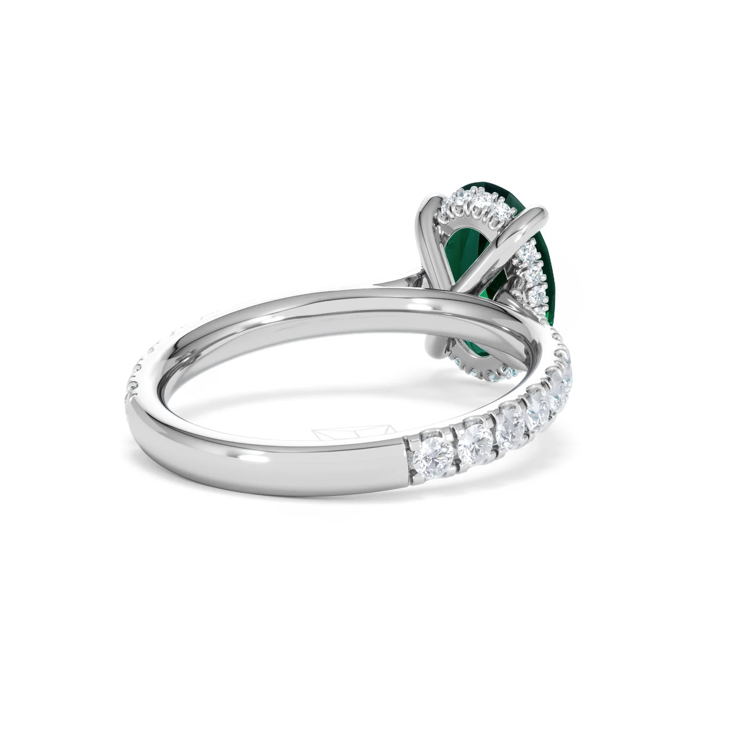 Amora 2.00ct Oval Cut Lab Emerald Hidden Halo Engagement Ring with Side Stones in 18K White Gold - Image 41