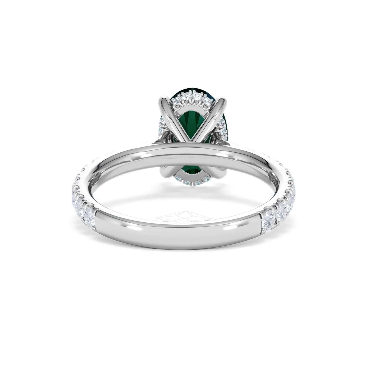 Amora 2.00ct Oval Cut Lab Emerald Hidden Halo Engagement Ring with Side Stones in 18K White Gold - Image 47