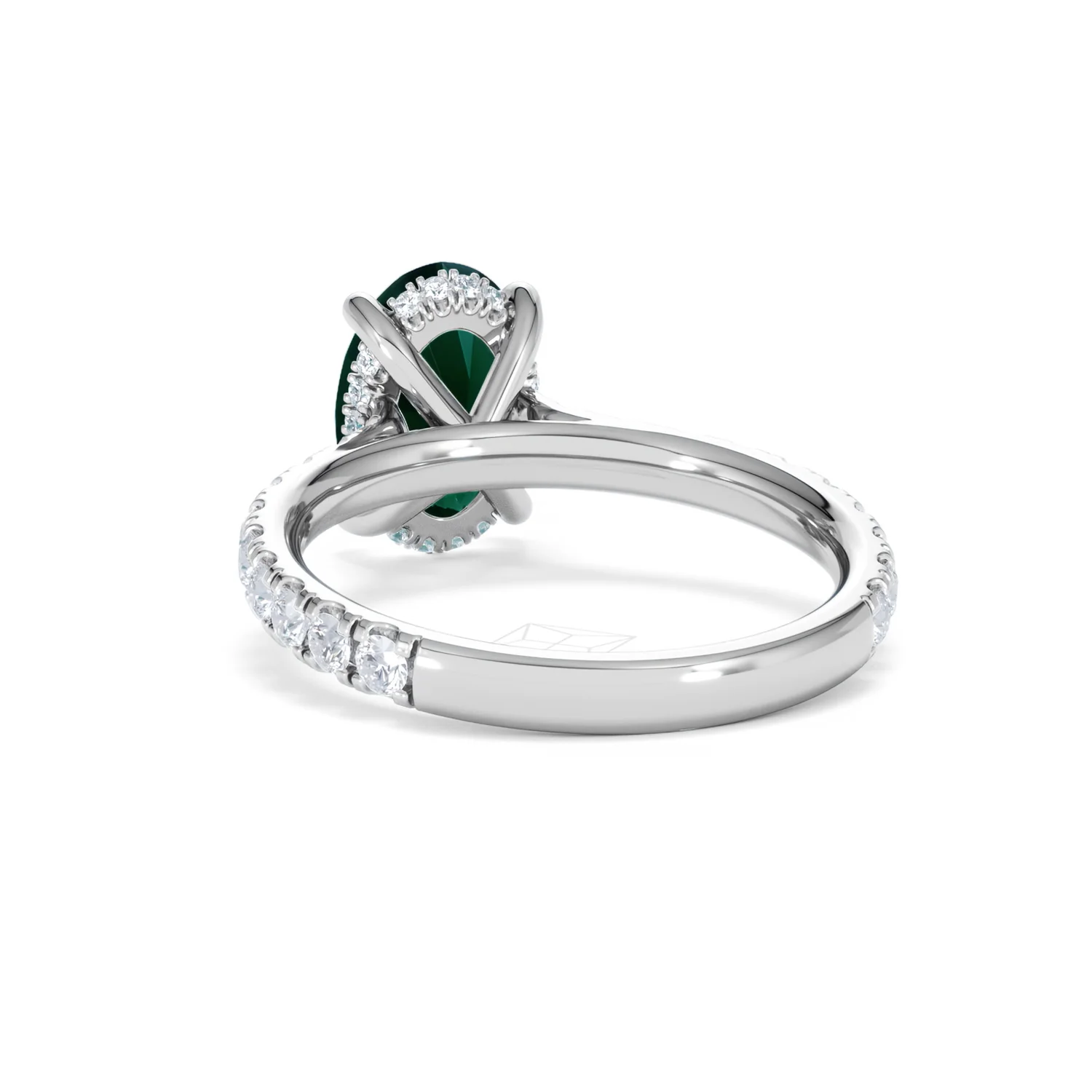 Amora 2.00ct Oval Cut Lab Emerald Hidden Halo Engagement Ring with Side Stones in 18K White Gold - Image 52