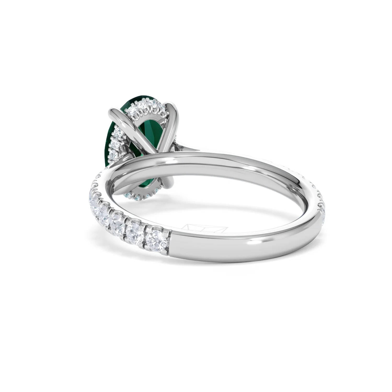 Amora 2.00ct Oval Cut Lab Emerald Hidden Halo Engagement Ring with Side Stones in 18K White Gold - Image 54