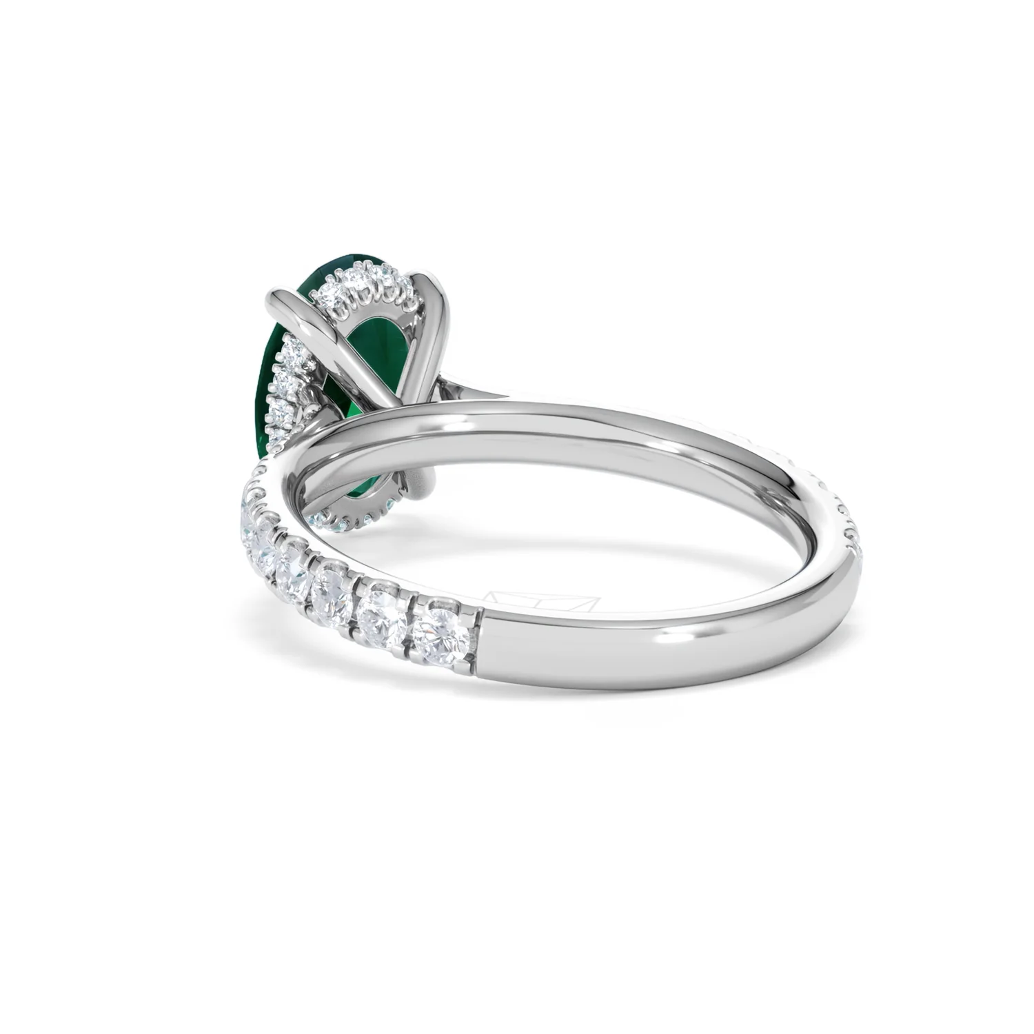 Amora 2.00ct Oval Cut Lab Emerald Hidden Halo Engagement Ring with Side Stones in 18K White Gold - Image 55