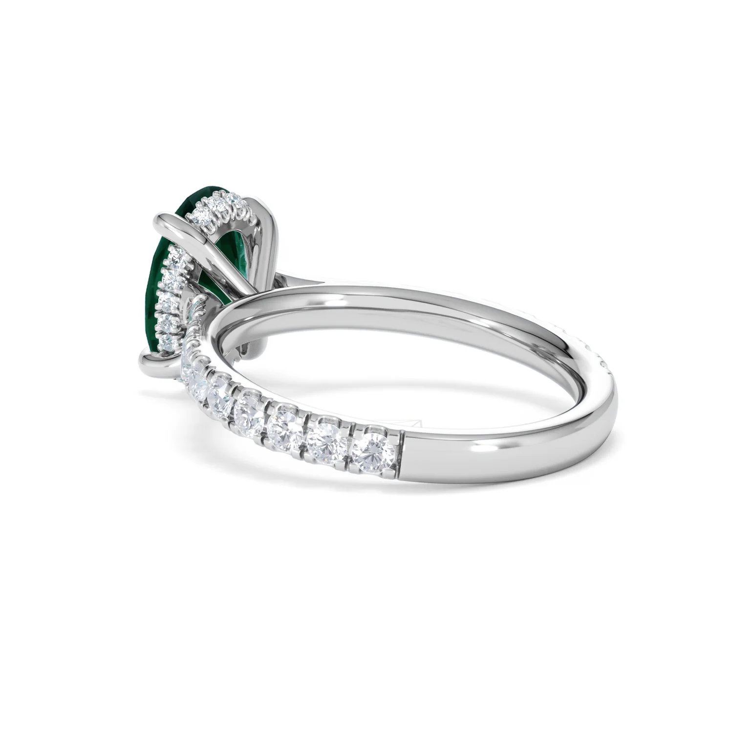 Amora 2.00ct Oval Cut Lab Emerald Hidden Halo Engagement Ring with Side Stones in 18K White Gold - Image 58