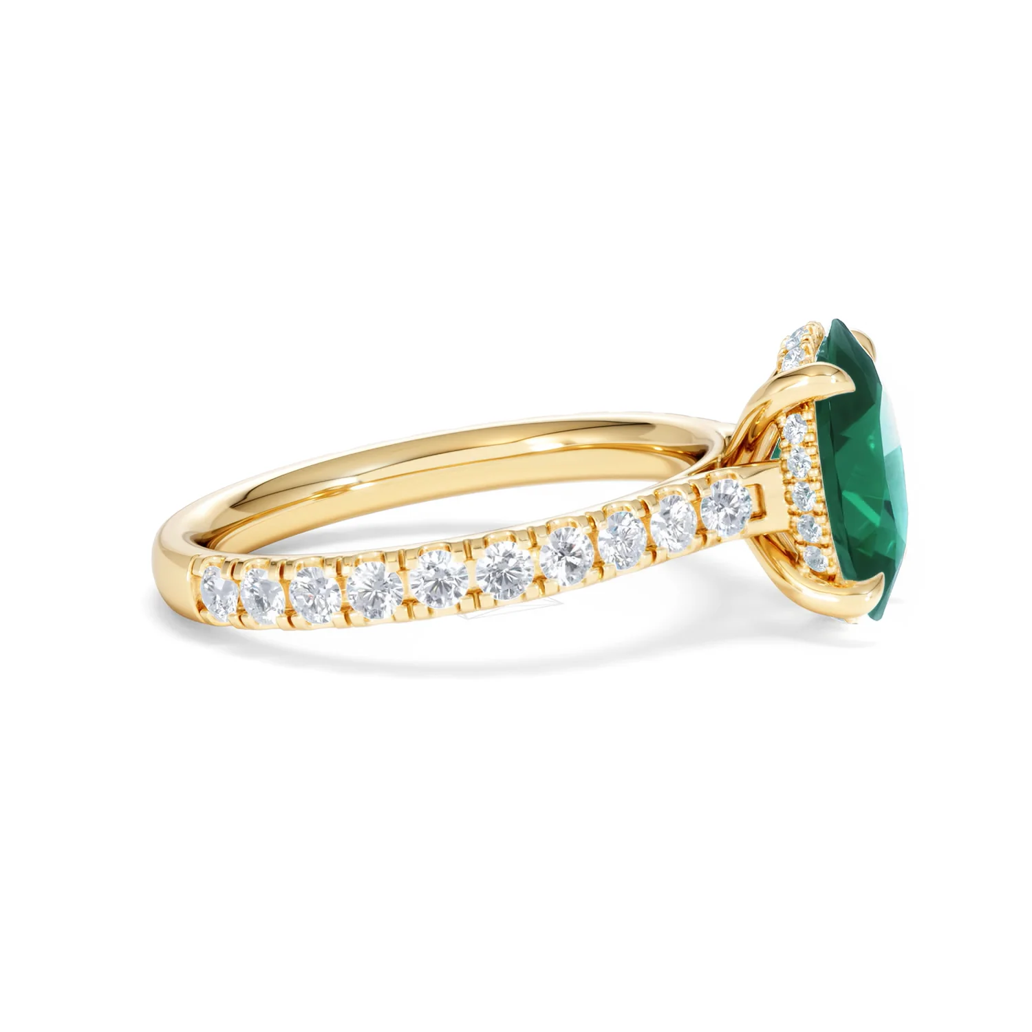 Amora 2.00ct Oval Cut Lab Emerald Hidden Halo Engagement Ring with Side Stones in 18K Yellow Gold - Image 25