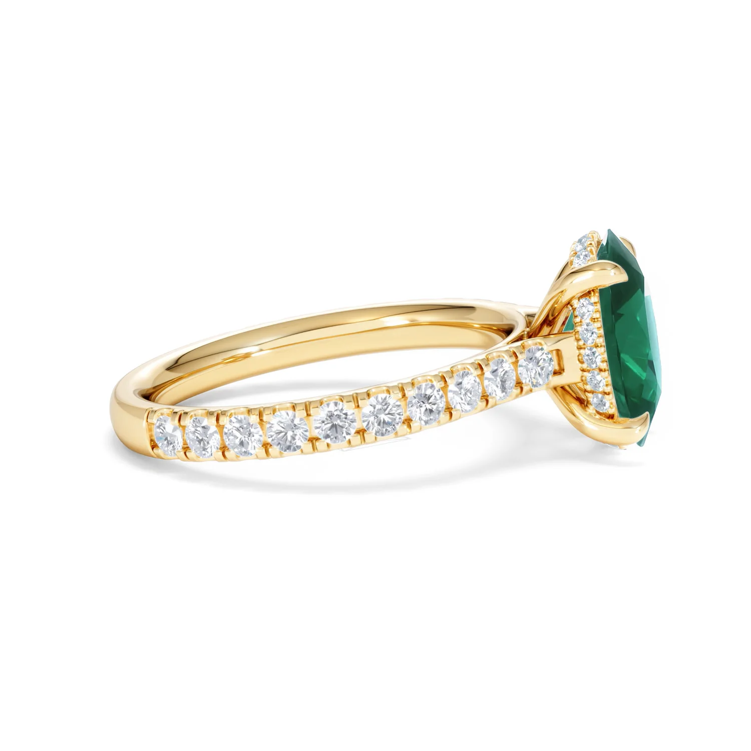 Amora 2.00ct Oval Cut Lab Emerald Hidden Halo Engagement Ring with Side Stones in 18K Yellow Gold - Image 26