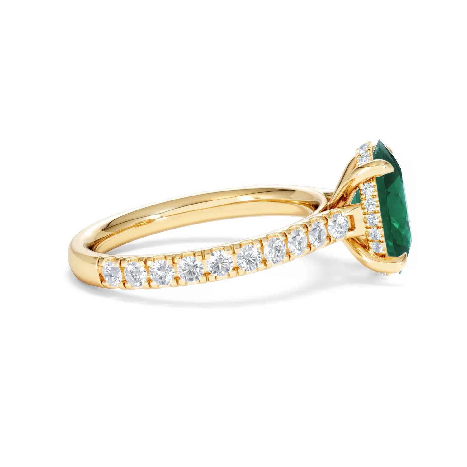 Amora 2.00ct Oval Cut Lab Emerald Hidden Halo Engagement Ring with Side Stones in 18K Yellow Gold - Image 27