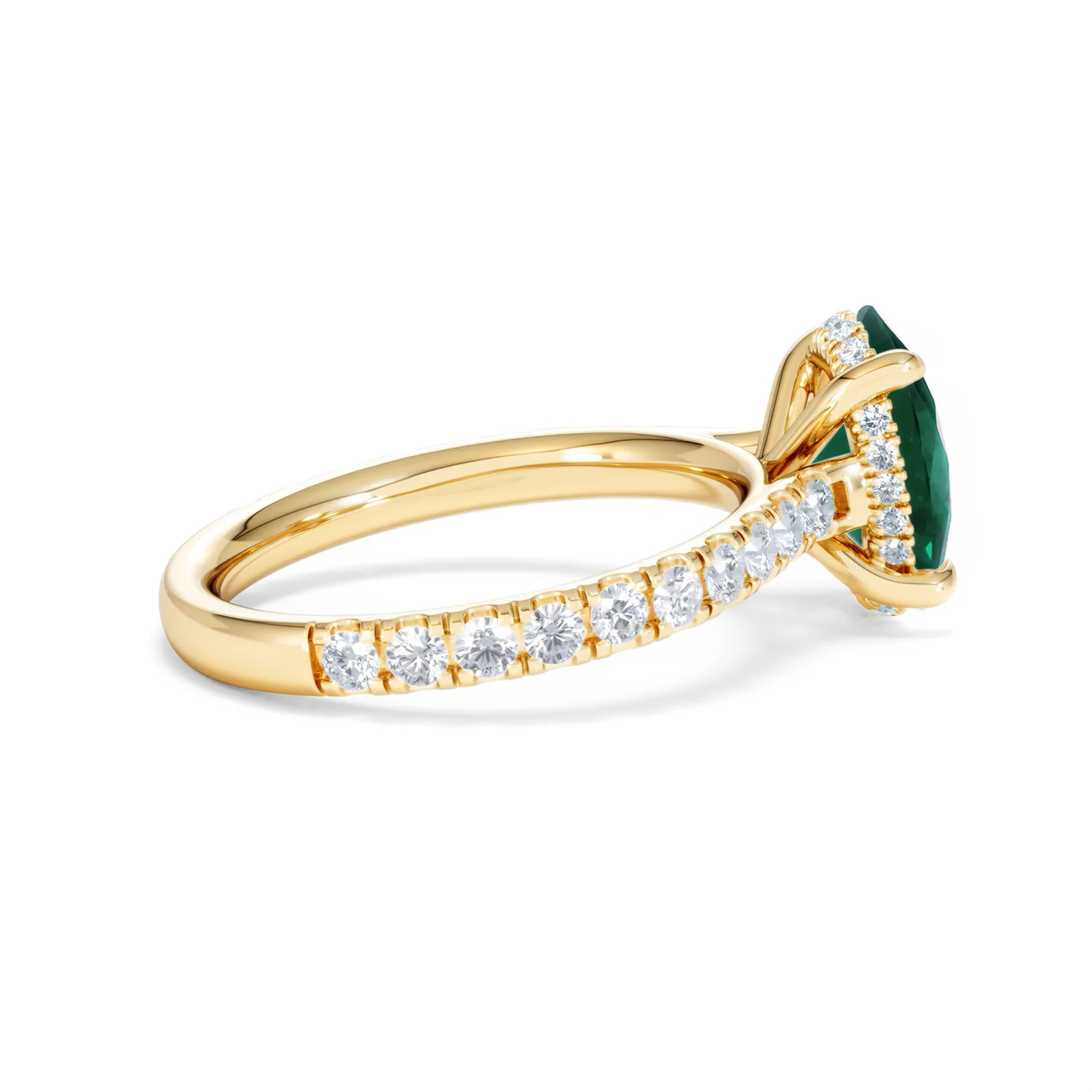 Amora 2.00ct Oval Cut Lab Emerald Hidden Halo Engagement Ring with Side Stones in 18K Yellow Gold - Image 31