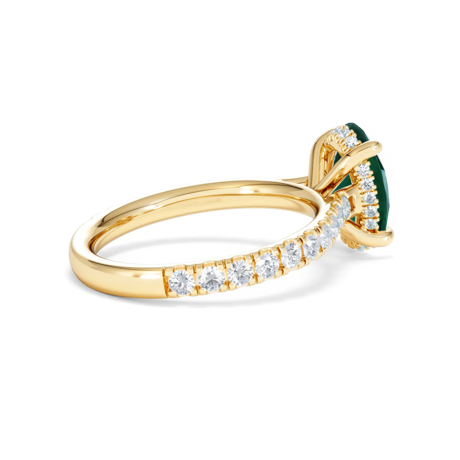 Amora 2.00ct Oval Cut Lab Emerald Hidden Halo Engagement Ring with Side Stones in 18K Yellow Gold - Image 34