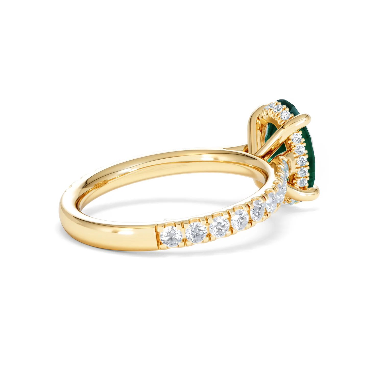 Amora 2.00ct Oval Cut Lab Emerald Hidden Halo Engagement Ring with Side Stones in 18K Yellow Gold - Image 36