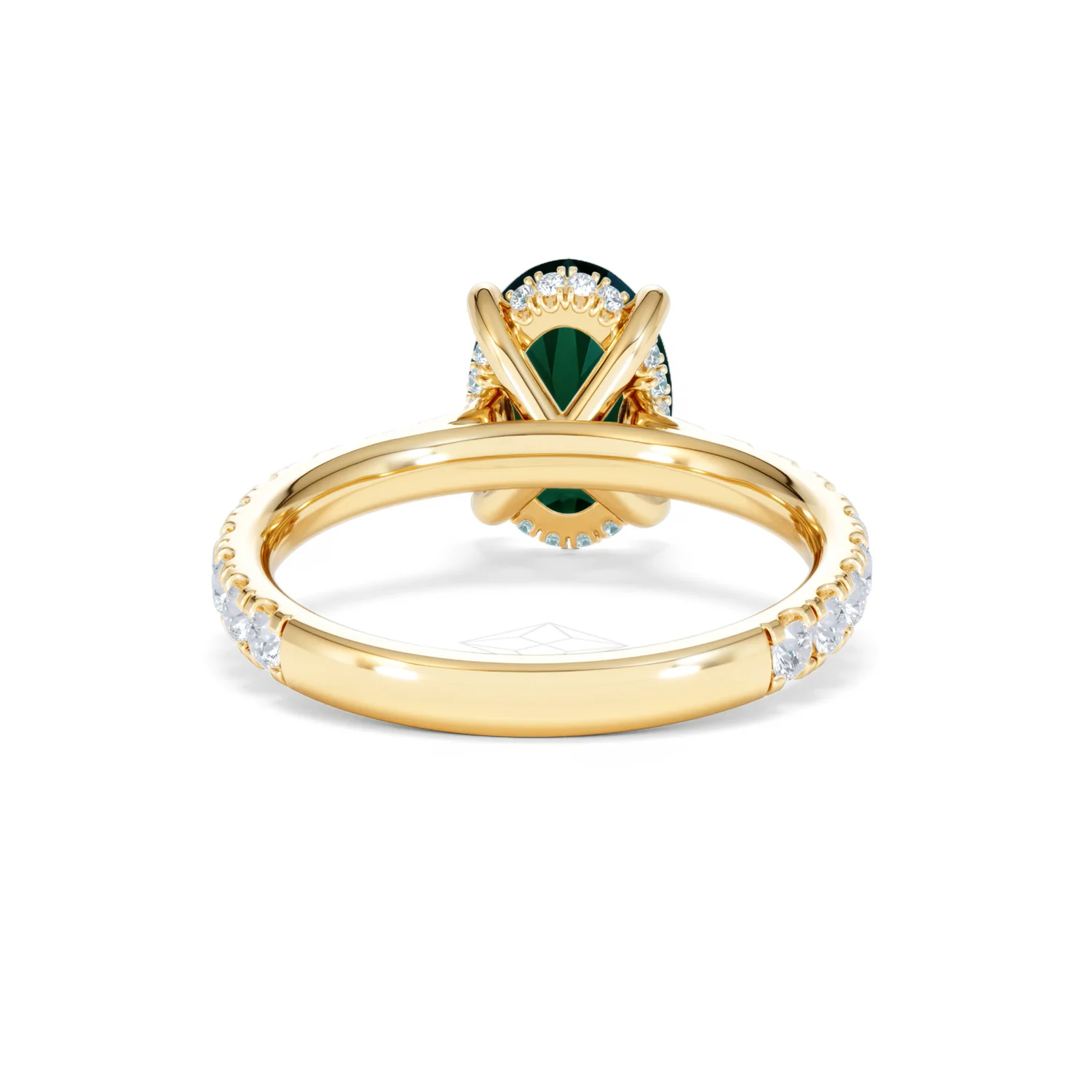 Amora 2.00ct Oval Cut Lab Emerald Hidden Halo Engagement Ring with Side Stones in 18K Yellow Gold - Image 47