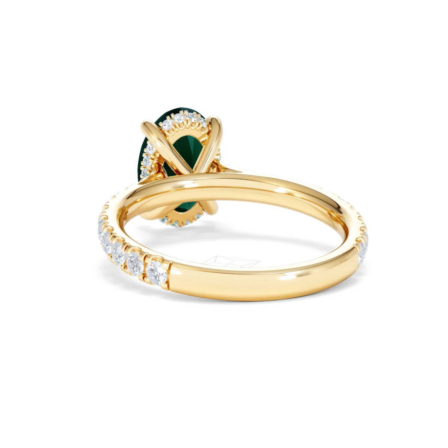 Amora 2.00ct Oval Cut Lab Emerald Hidden Halo Engagement Ring with Side Stones in 18K Yellow Gold - Image 52