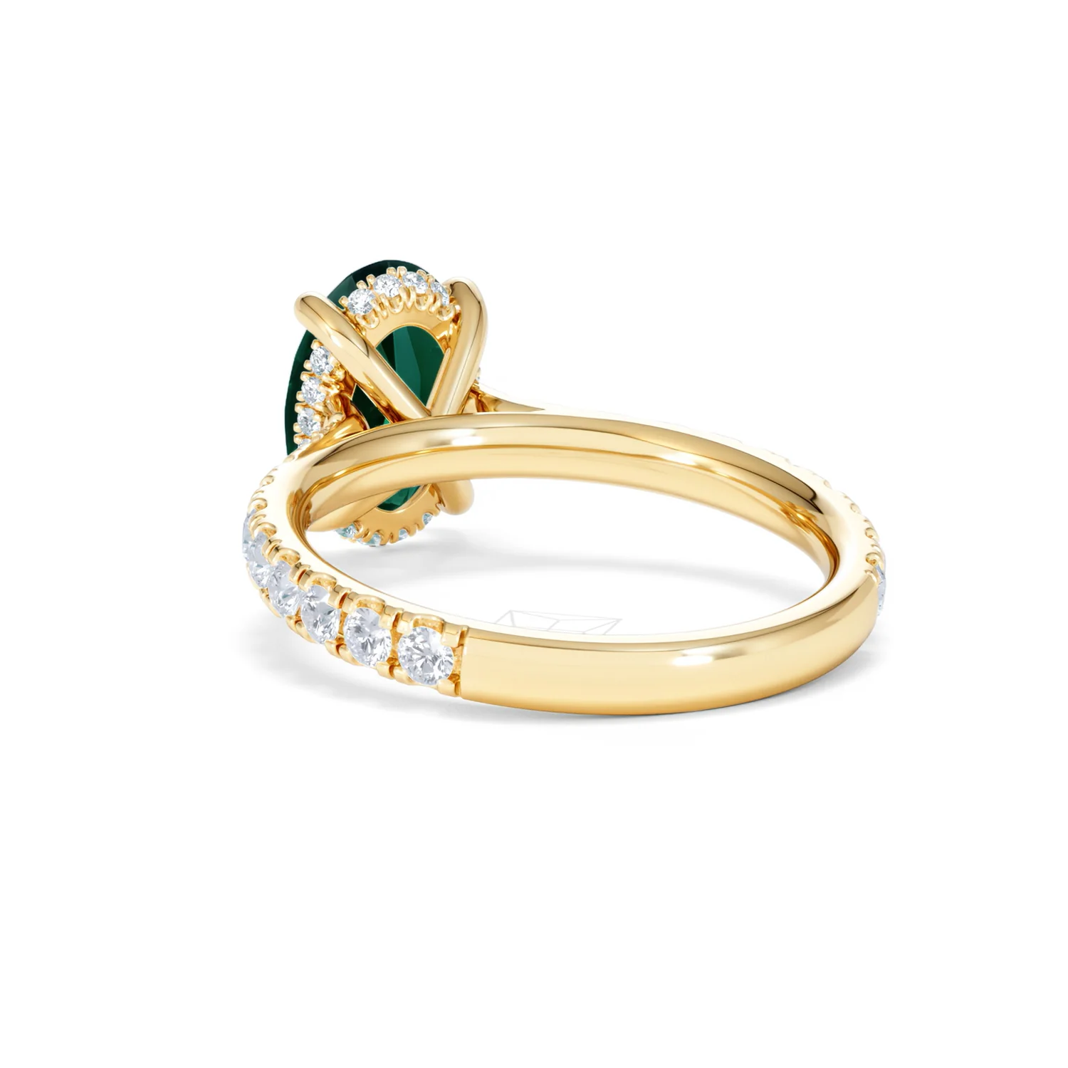 Amora 2.00ct Oval Cut Lab Emerald Hidden Halo Engagement Ring with Side Stones in 18K Yellow Gold - Image 54