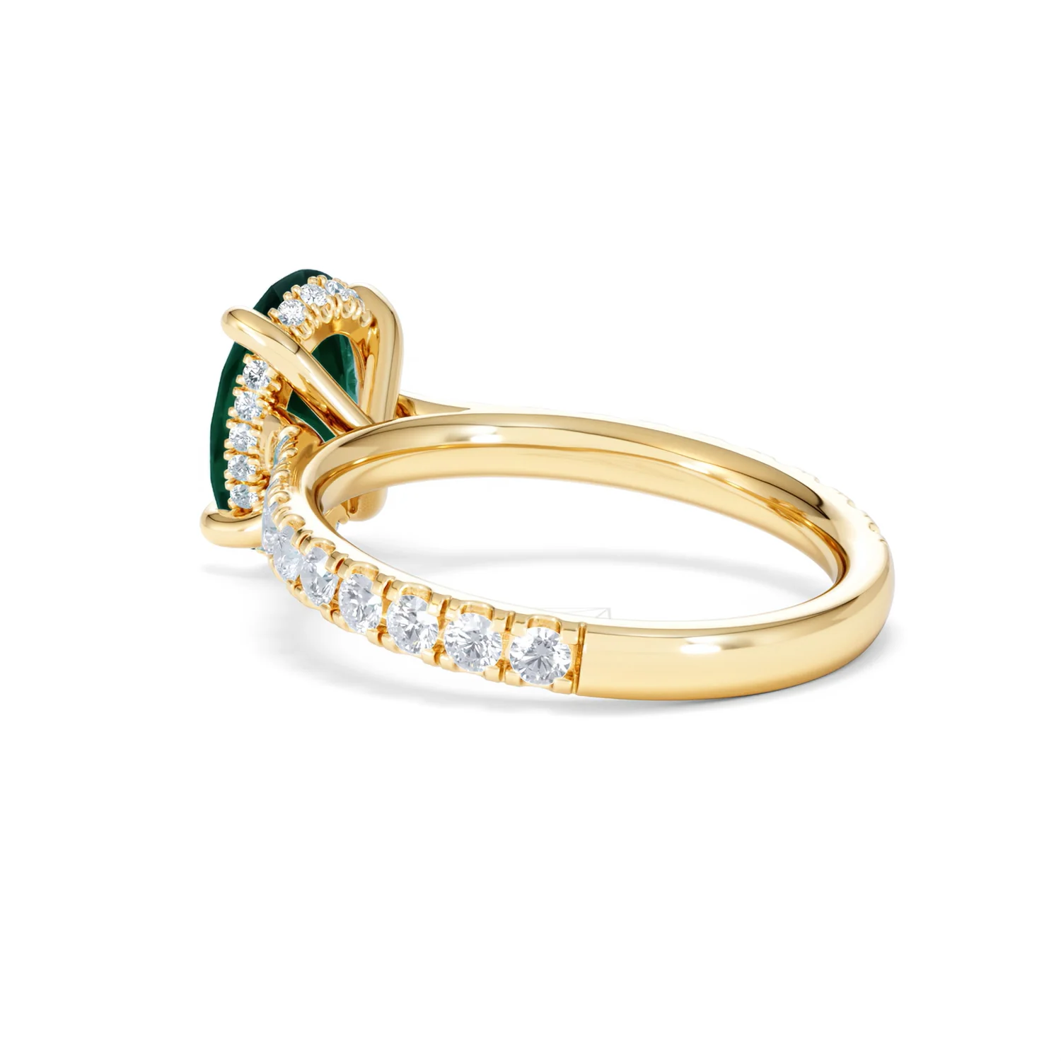 Amora 2.00ct Oval Cut Lab Emerald Hidden Halo Engagement Ring with Side Stones in 18K Yellow Gold - Image 58