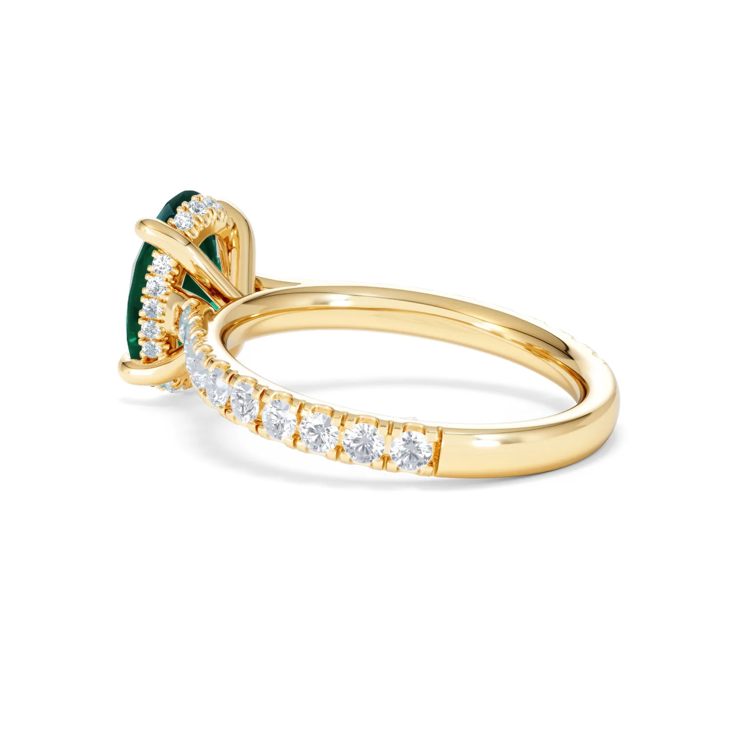 Amora 2.00ct Oval Cut Lab Emerald Hidden Halo Engagement Ring with Side Stones in 18K Yellow Gold - Image 60