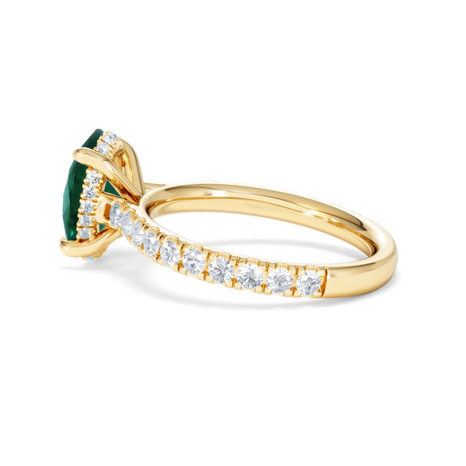 Amora 2.00ct Oval Cut Lab Emerald Hidden Halo Engagement Ring with Side Stones in 18K Yellow Gold - Image 64