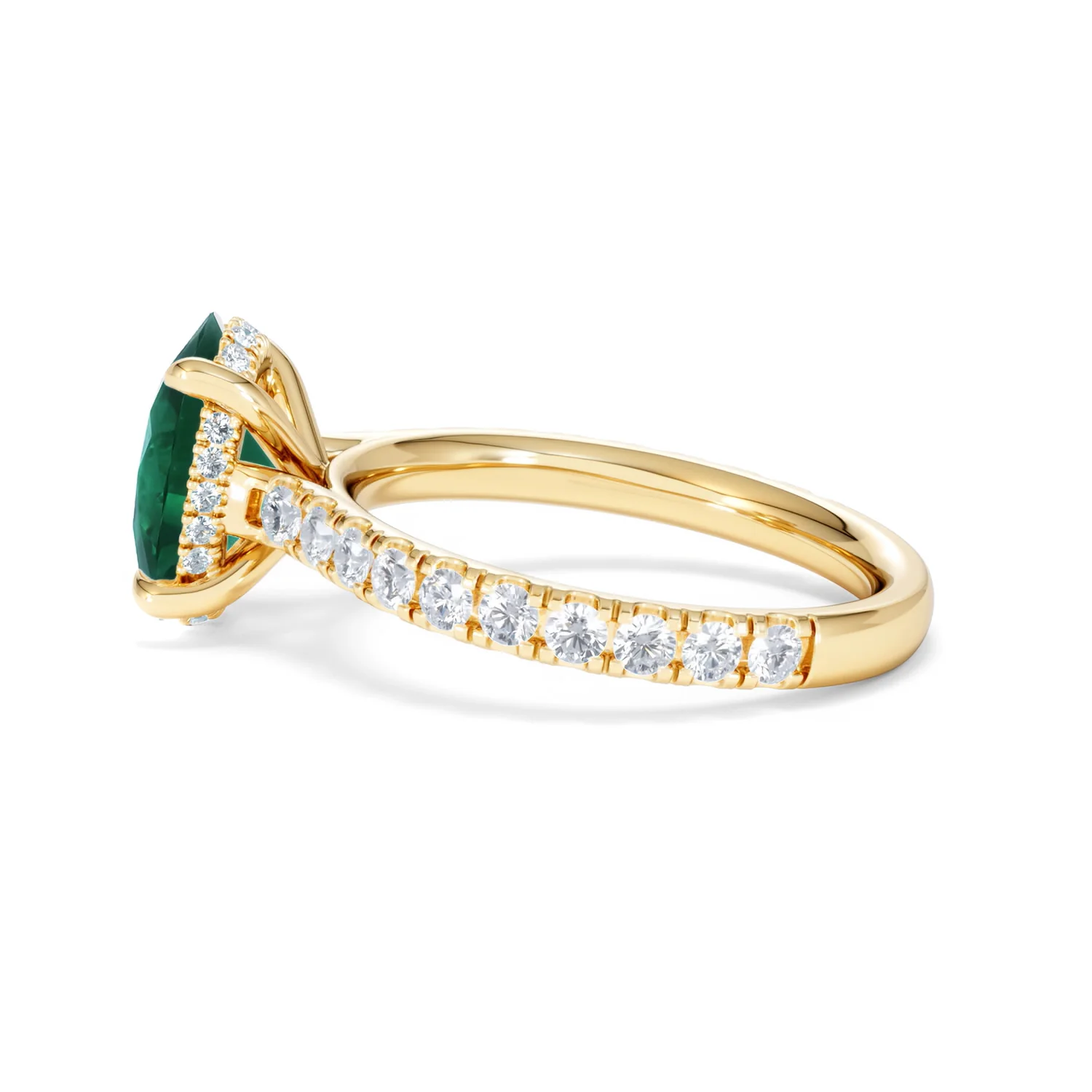 Amora 2.00ct Oval Cut Lab Emerald Hidden Halo Engagement Ring with Side Stones in 18K Yellow Gold - Image 66
