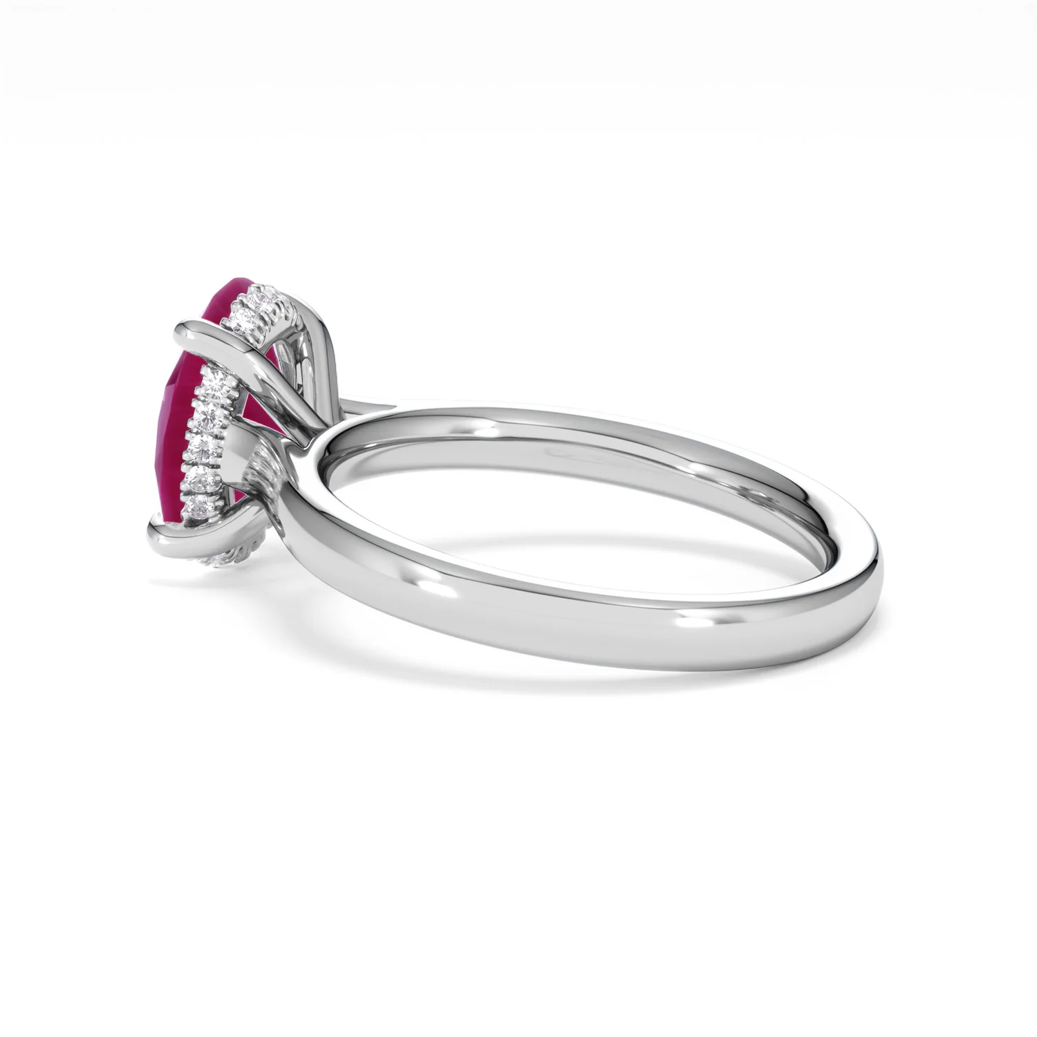 Amora 2.00ct Oval Cut Lab Ruby Hidden Halo Engagement Ring in 18K White Gold - Image 63