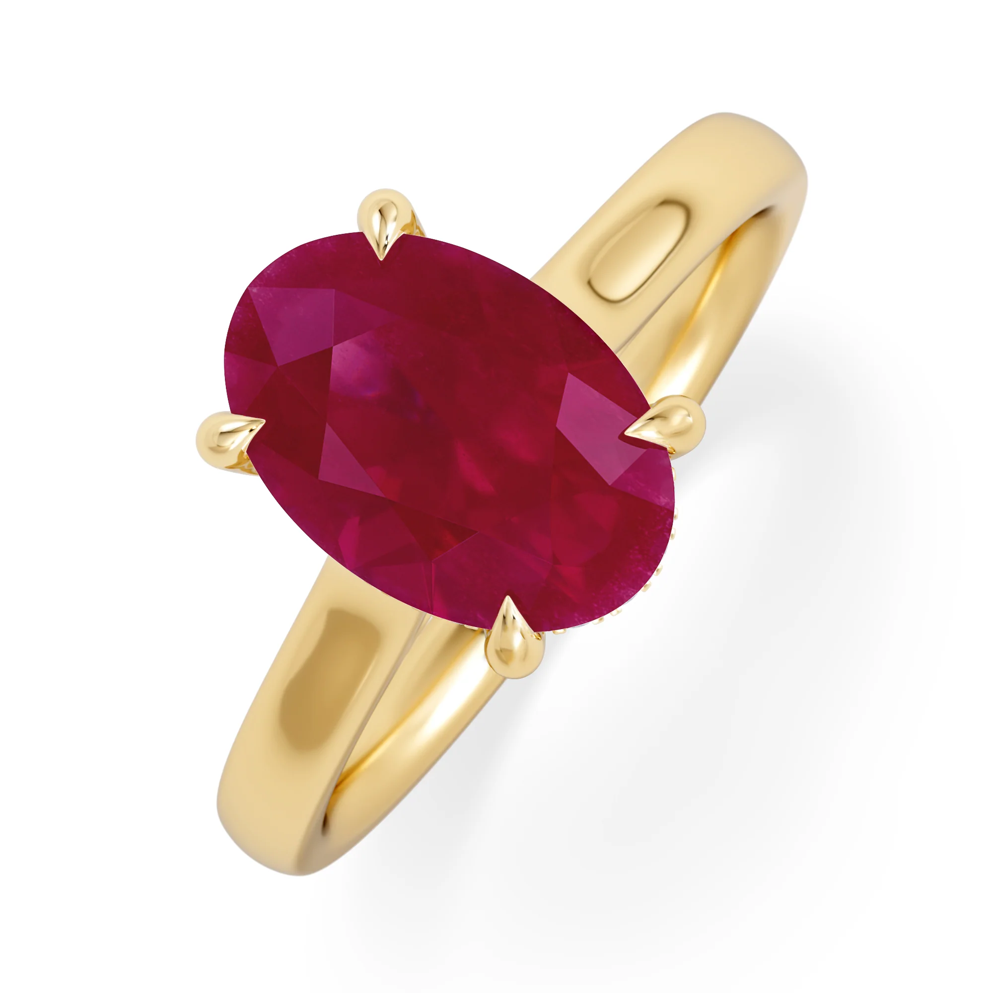 Amora 2.00ct Oval Cut Lab Ruby Hidden Halo Engagement Ring in 18K Yellow Gold