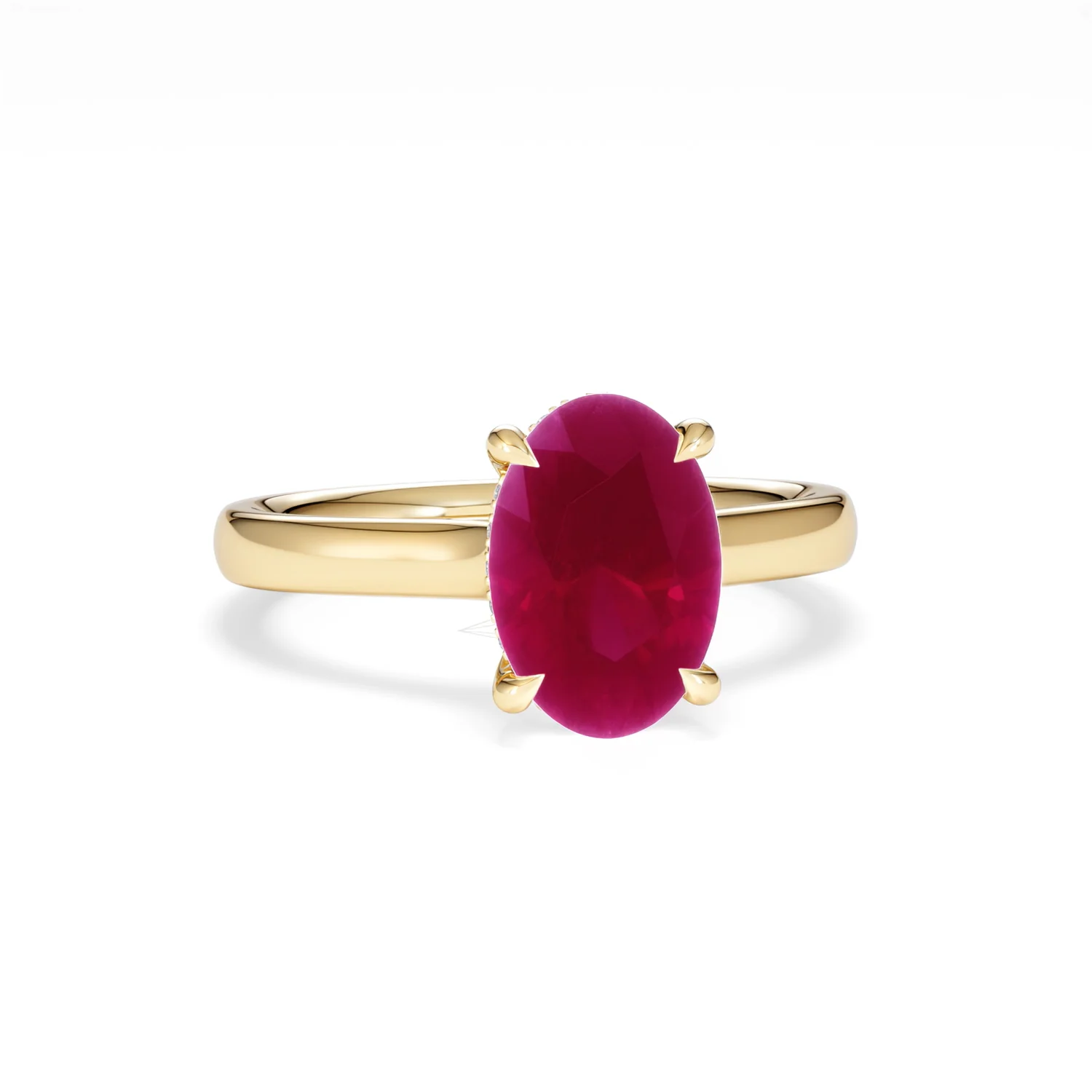 Amora 2.00ct Oval Cut Lab Ruby Hidden Halo Engagement Ring in 18K Yellow Gold - Image 11