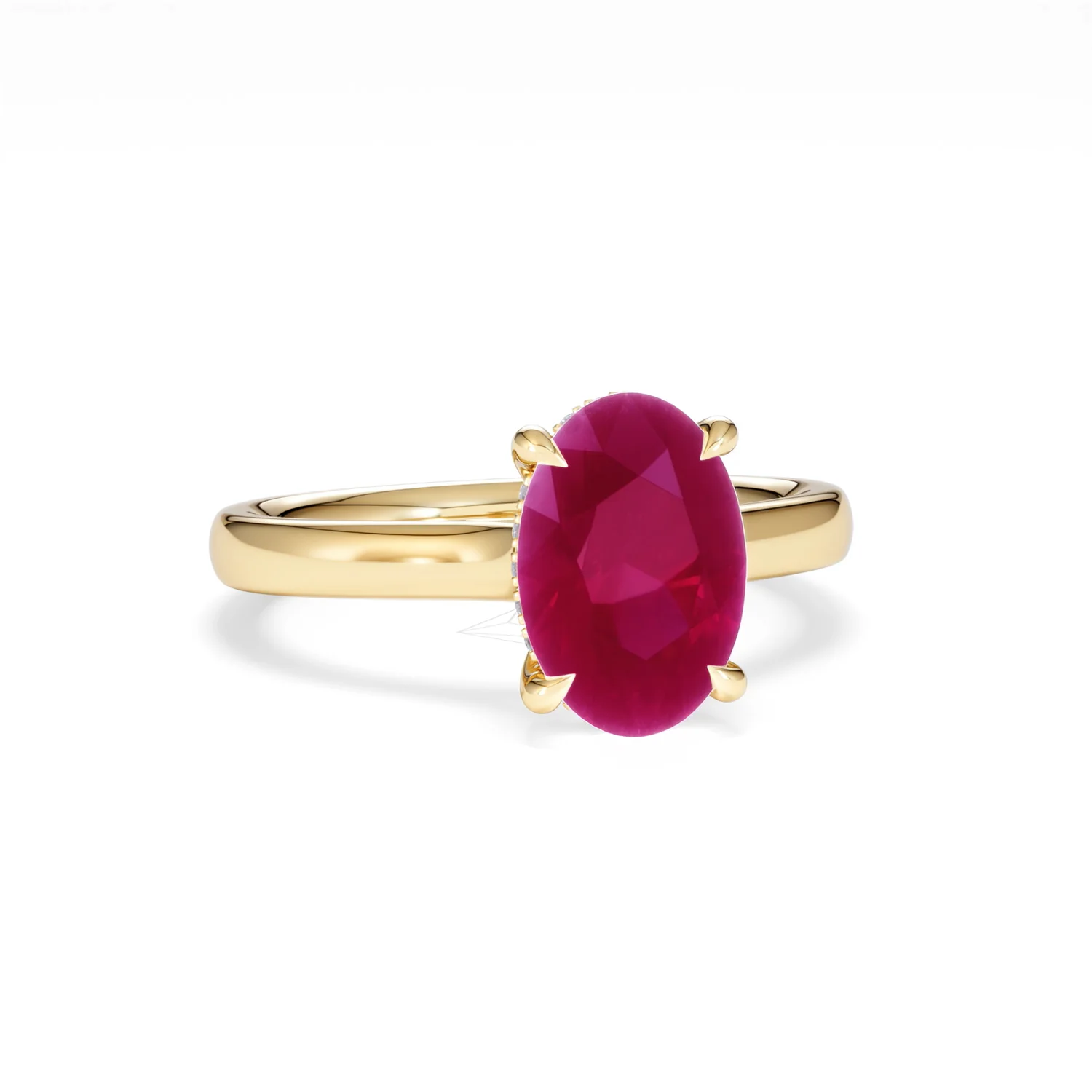Amora 2.00ct Oval Cut Lab Ruby Hidden Halo Engagement Ring in 18K Yellow Gold - Image 12