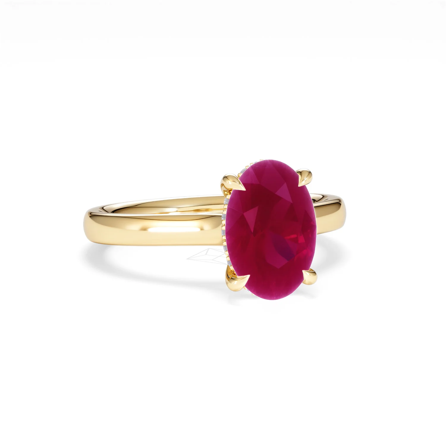 Amora 2.00ct Oval Cut Lab Ruby Hidden Halo Engagement Ring in 18K Yellow Gold - Image 13