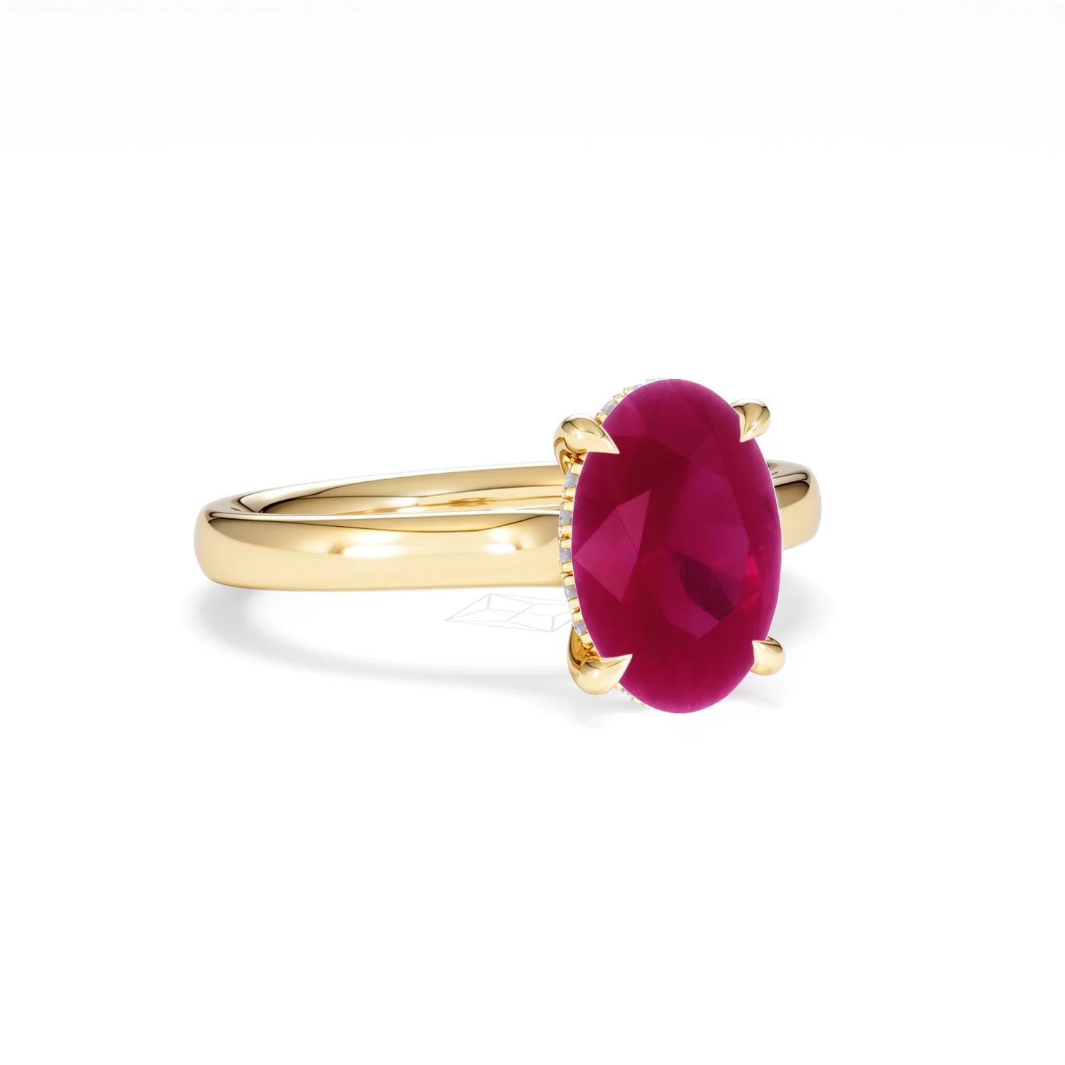 Amora 2.00ct Oval Cut Lab Ruby Hidden Halo Engagement Ring in 18K Yellow Gold - Image 14