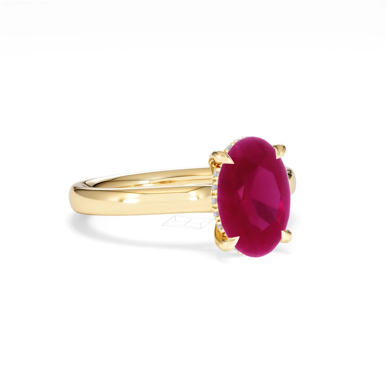 Amora 2.00ct Oval Cut Lab Ruby Hidden Halo Engagement Ring in 18K Yellow Gold - Image 15