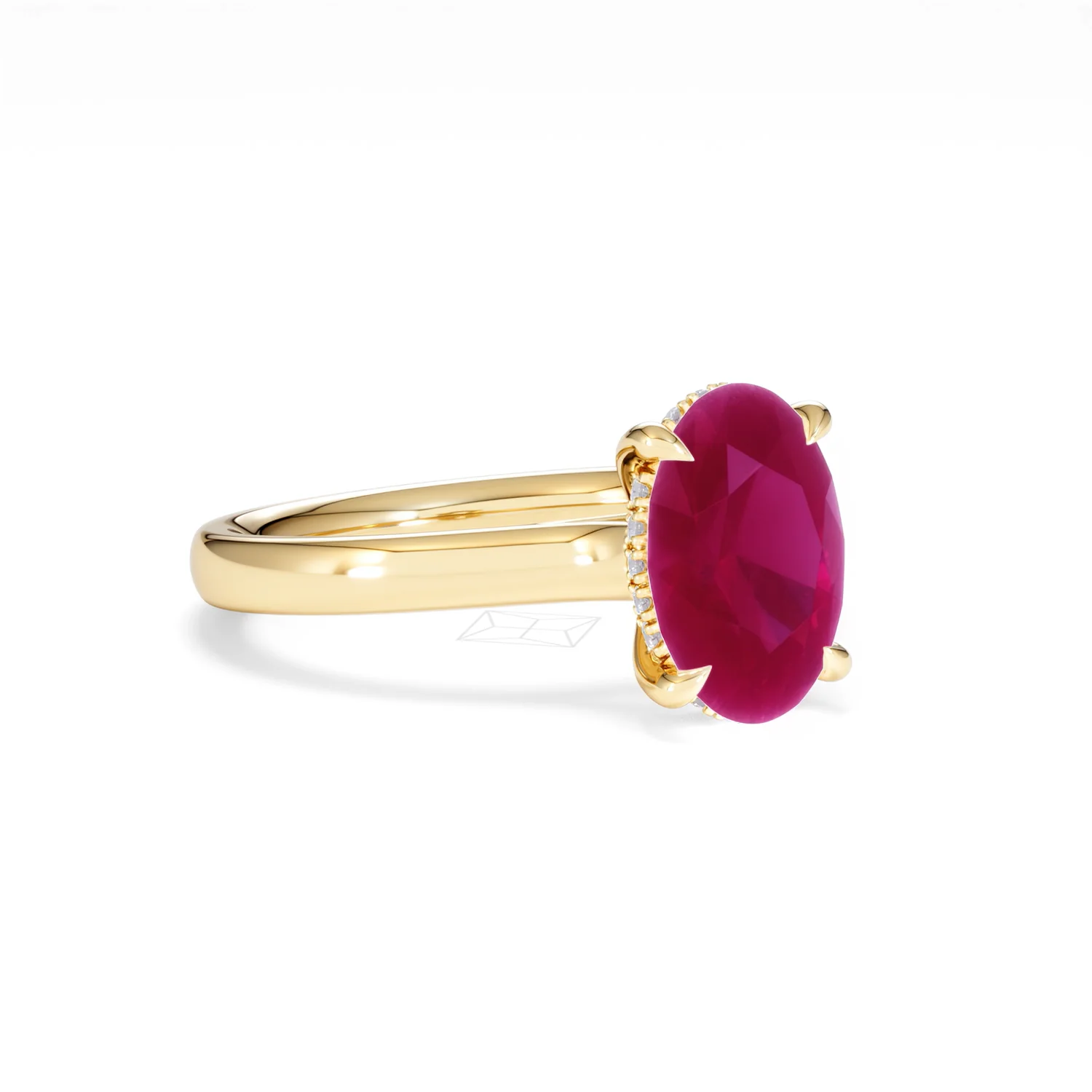 Amora 2.00ct Oval Cut Lab Ruby Hidden Halo Engagement Ring in 18K Yellow Gold - Image 16