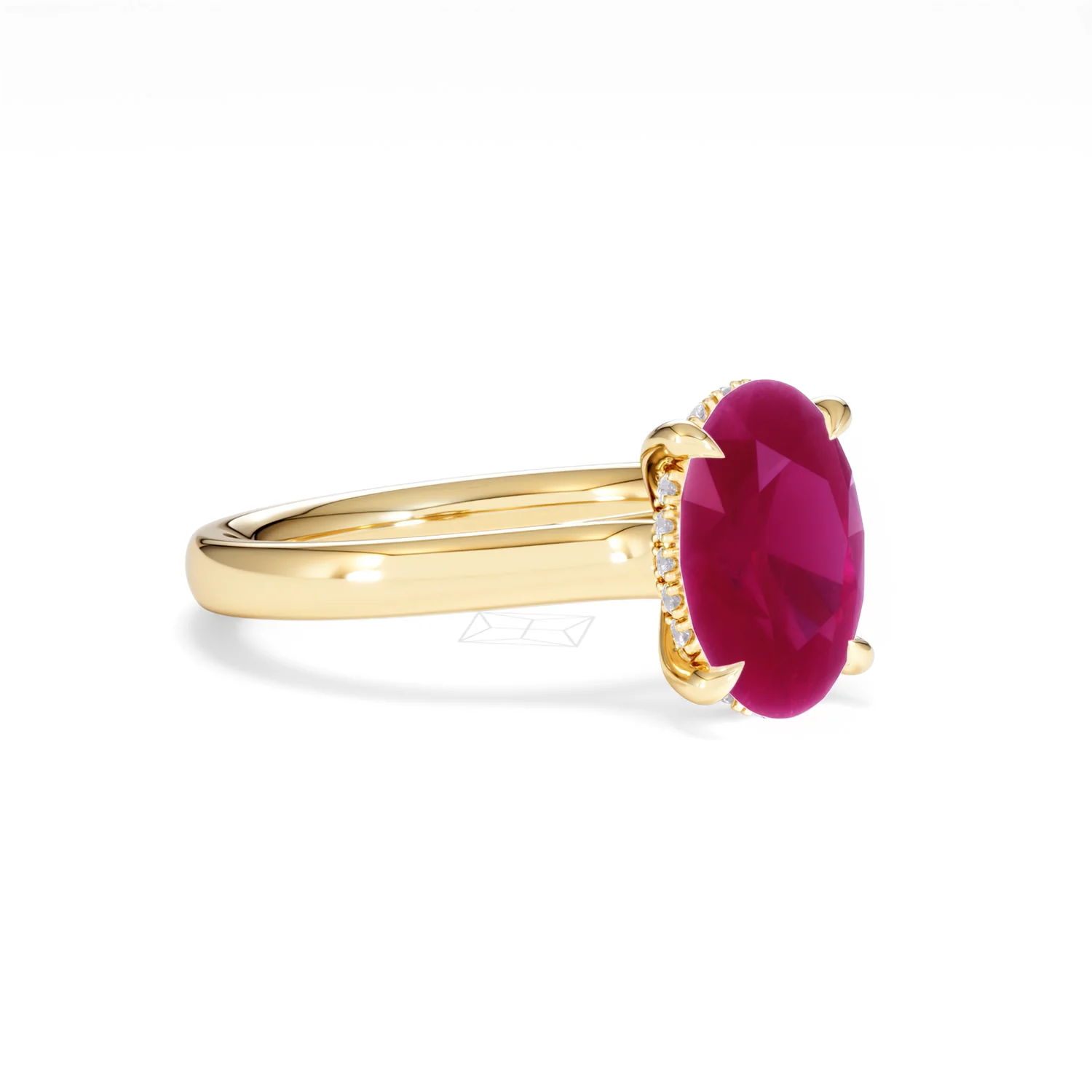 Amora 2.00ct Oval Cut Lab Ruby Hidden Halo Engagement Ring in 18K Yellow Gold - Image 17