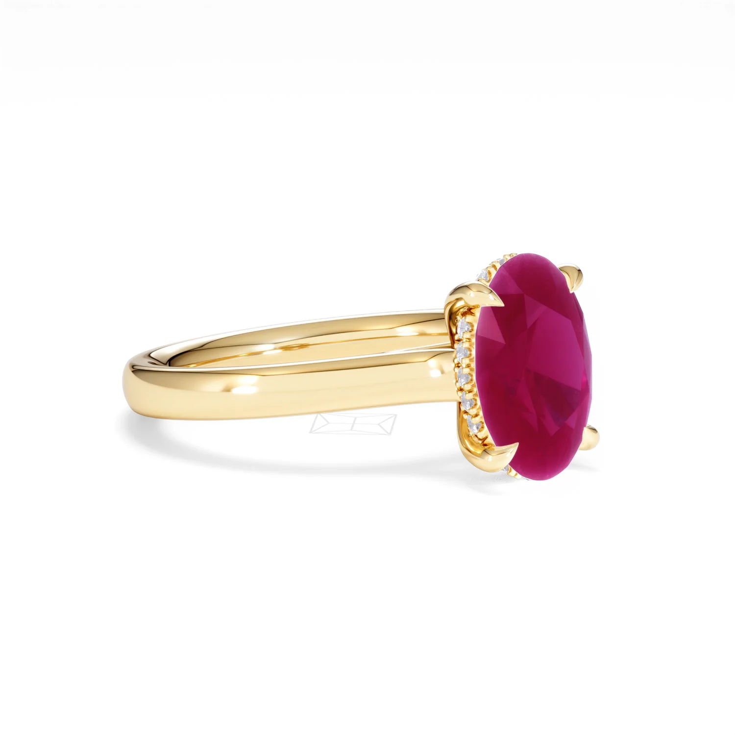 Amora 2.00ct Oval Cut Lab Ruby Hidden Halo Engagement Ring in 18K Yellow Gold - Image 18