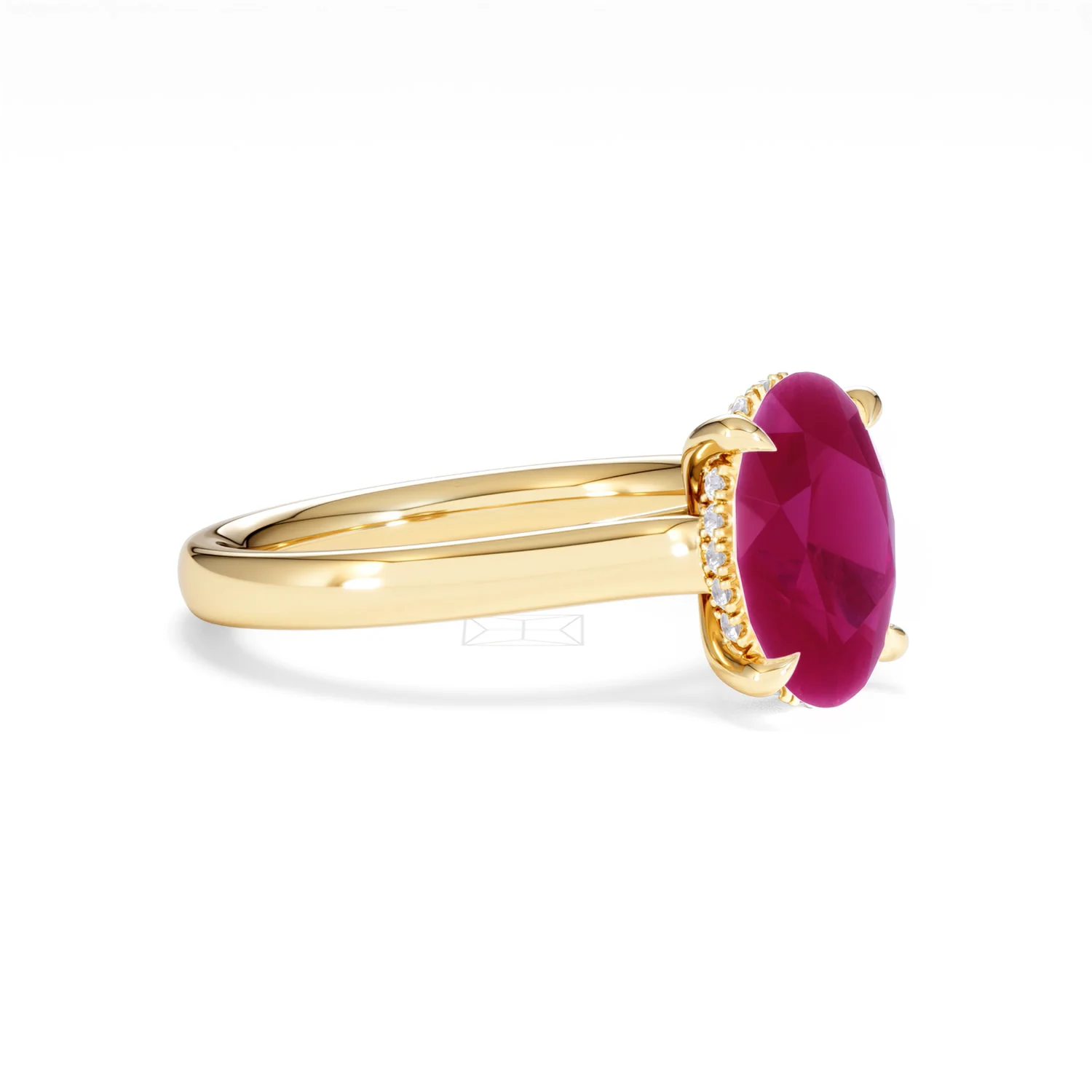 Amora 2.00ct Oval Cut Lab Ruby Hidden Halo Engagement Ring in 18K Yellow Gold - Image 19