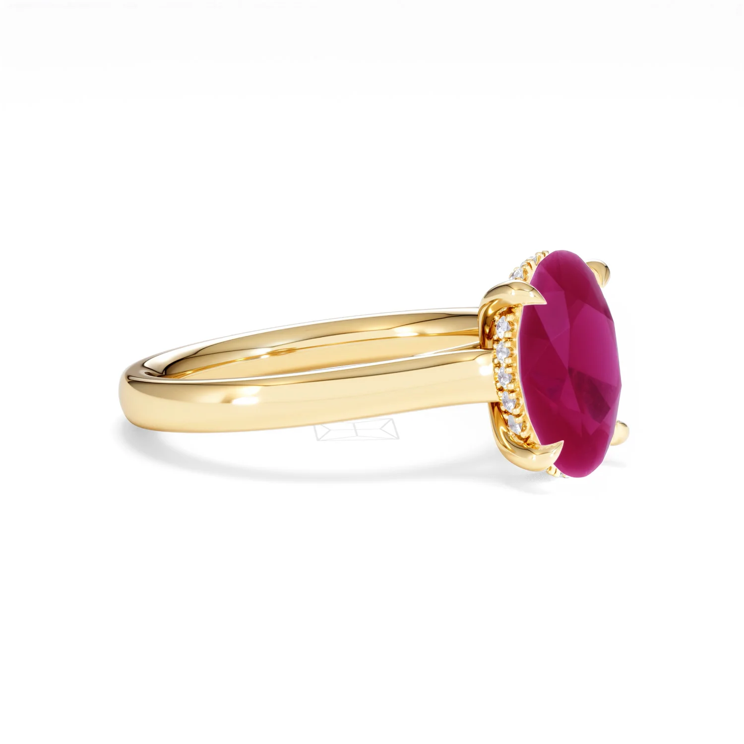 Amora 2.00ct Oval Cut Lab Ruby Hidden Halo Engagement Ring in 18K Yellow Gold - Image 20