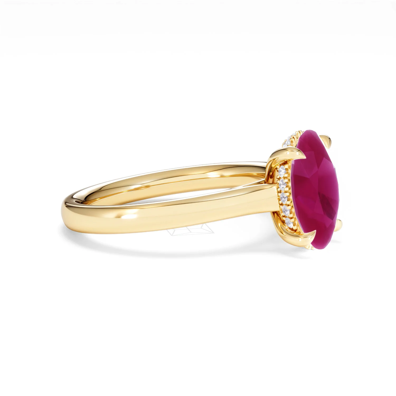 Amora 2.00ct Oval Cut Lab Ruby Hidden Halo Engagement Ring in 18K Yellow Gold - Image 22