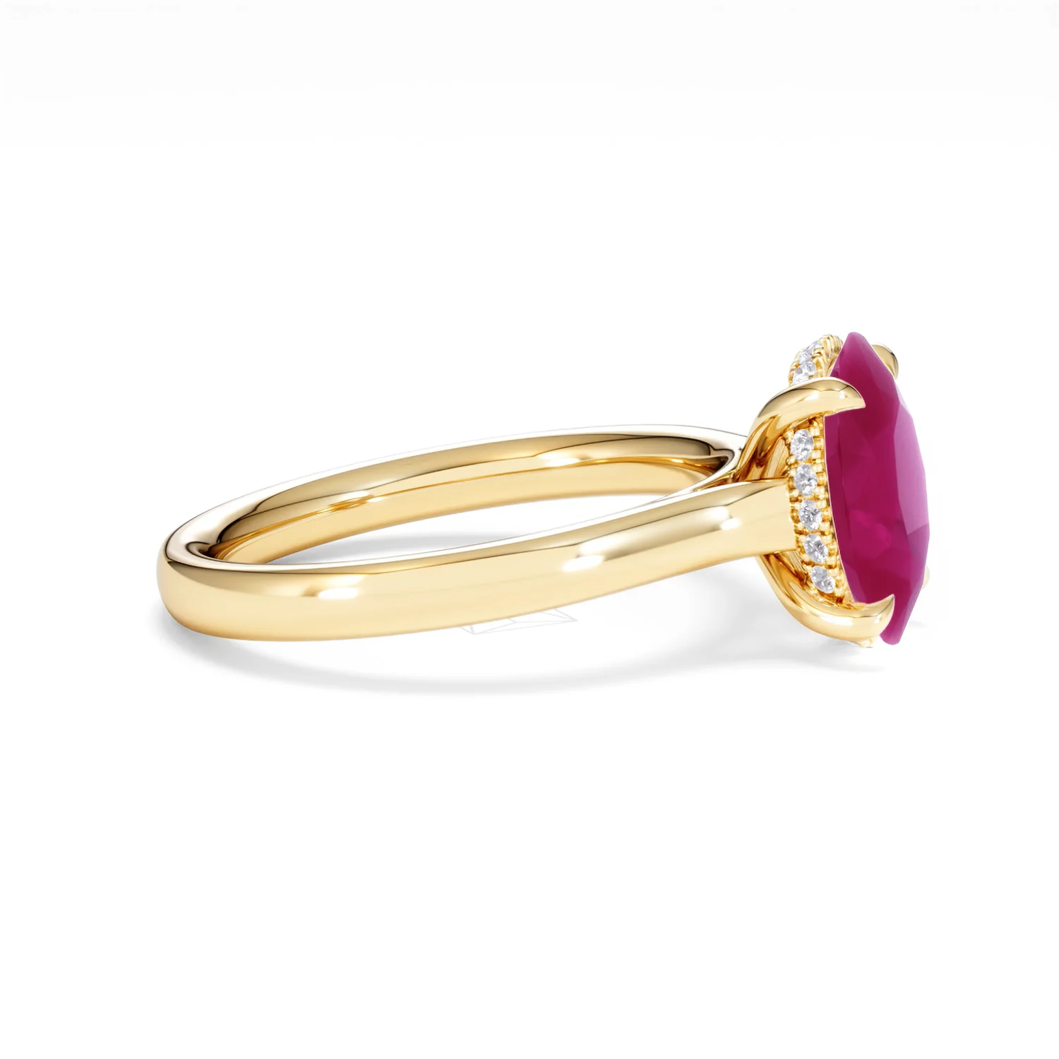 Amora 2.00ct Oval Cut Lab Ruby Hidden Halo Engagement Ring in 18K Yellow Gold - Image 25